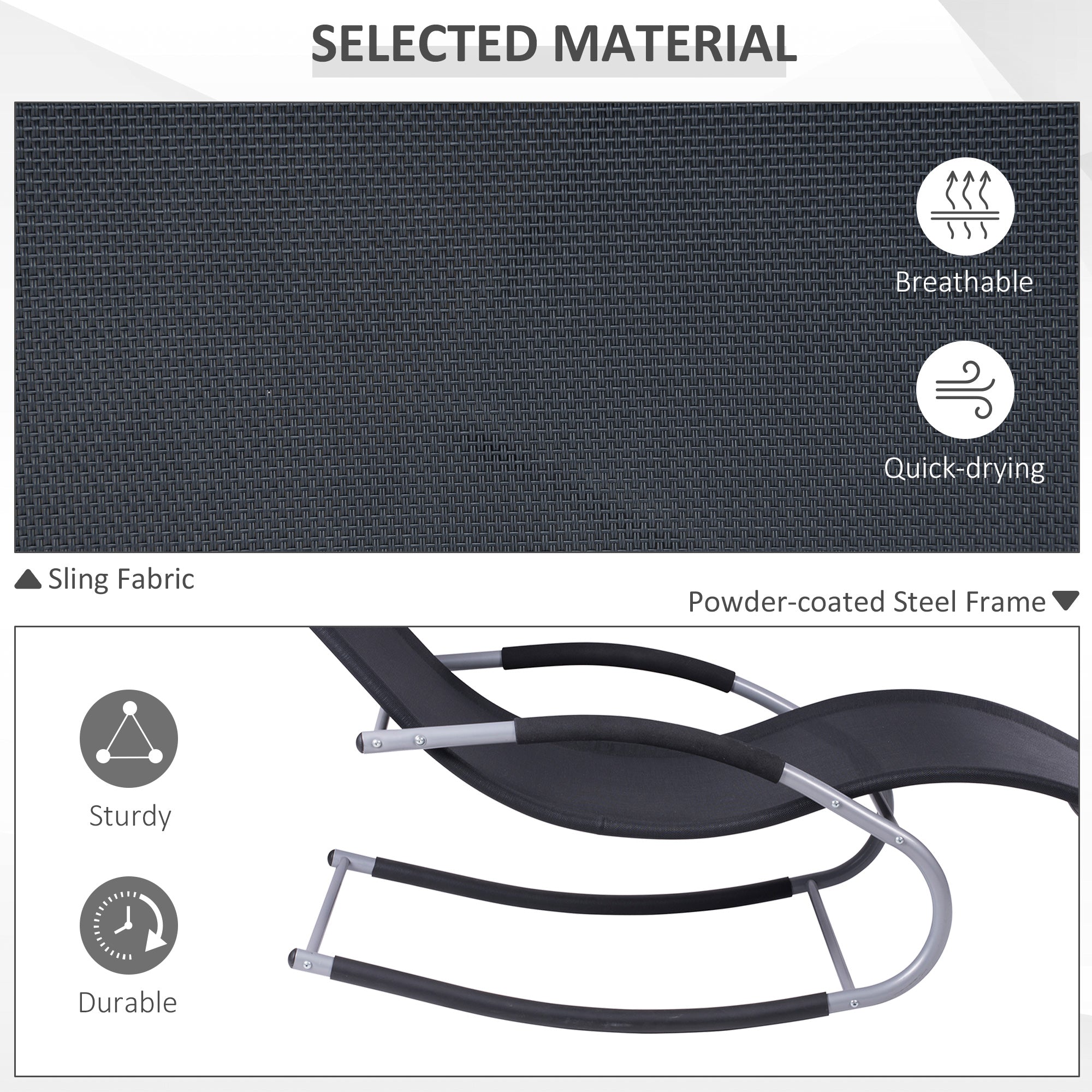 Zero Gravity Rocking Chair Outdoor Chaise Lounge Chair Recliner Rocker with Detachable Pillow and Weather-Fighting Fabric for Patio, Deck, Pool