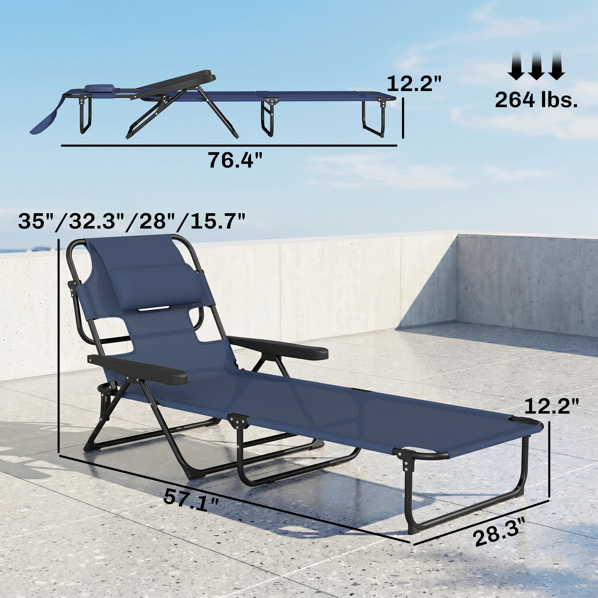 Folding Lounge Chair w/ Reclining Back