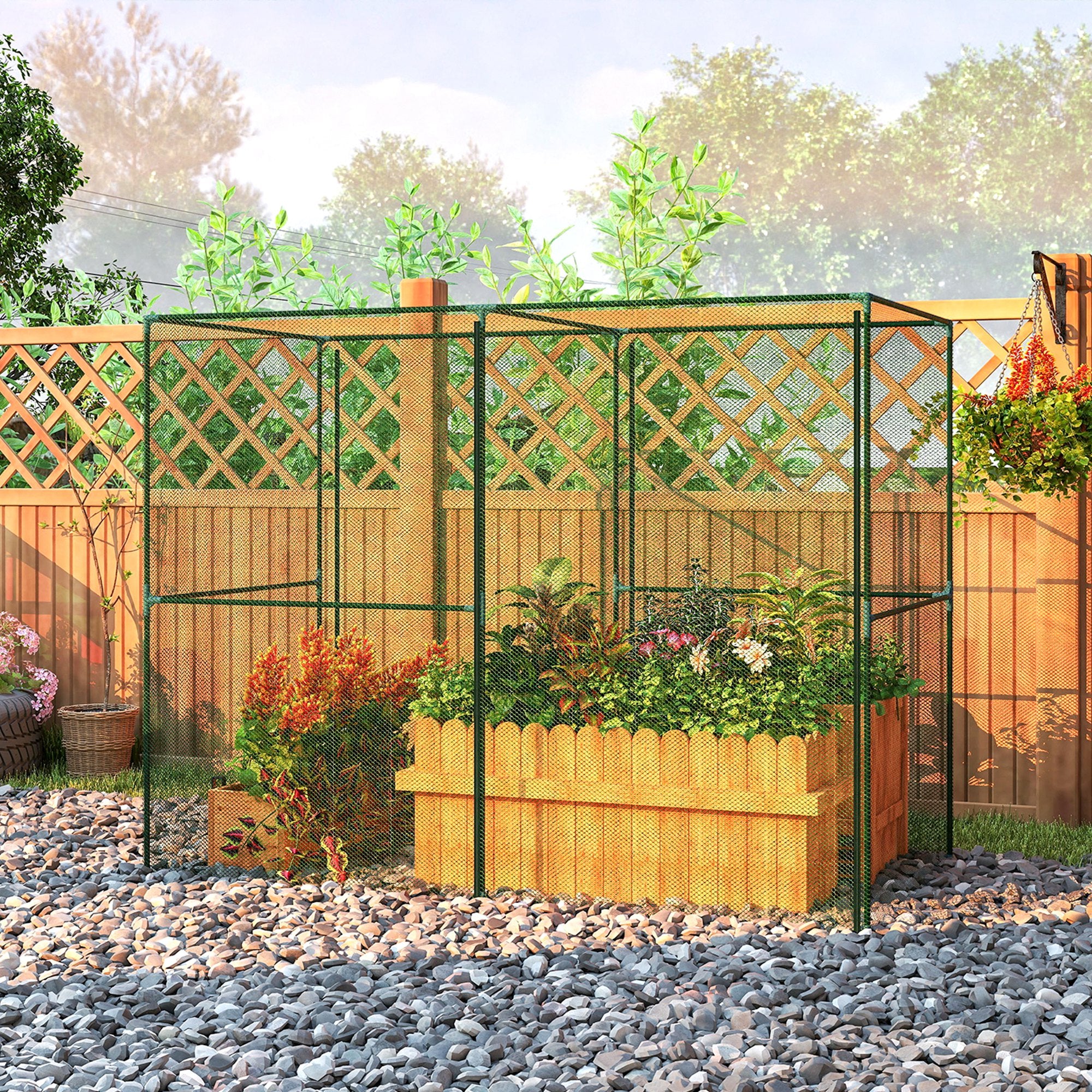 Walk-in Crop Cage, Plant Protectors from Animals with Roll Up Zippered Door, 7.9' x 3.9' x 6.1', Green