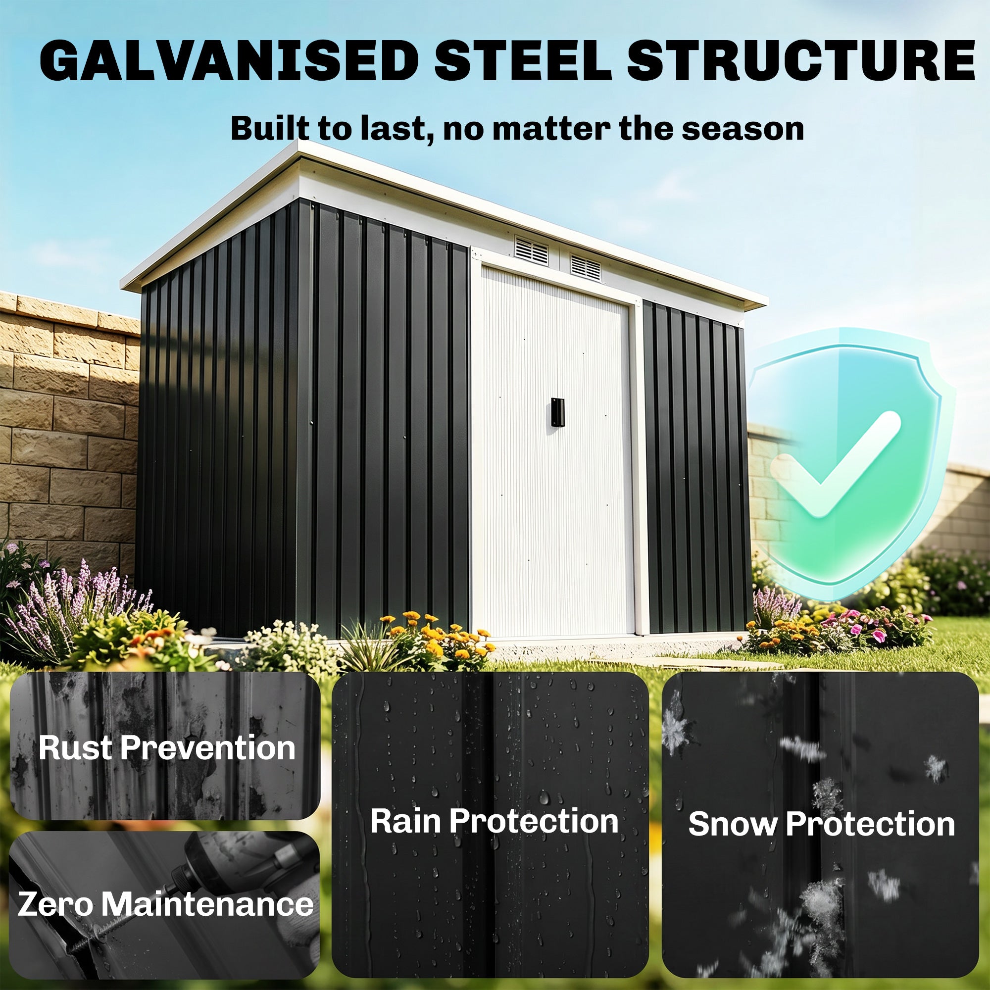 9' x 4' Metal Outdoor Storage Shed, Tool House with Double Lockable Doors for Backyard, Patio, Lawn, Garage