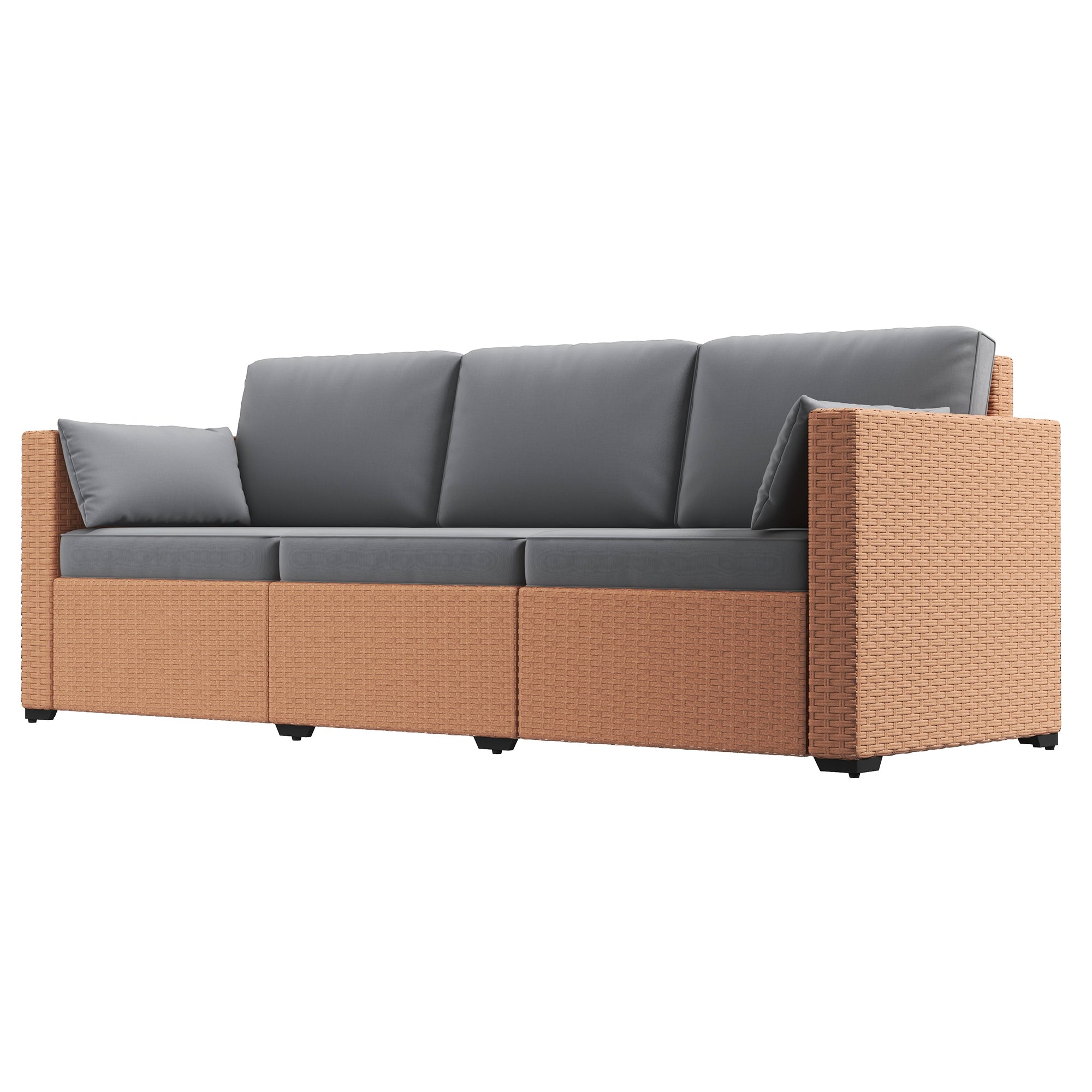 Patio Couch PE Wicker Deep Seating Outdoor Sofa with Removable Cushions, 3 Seater Rattan Sofa, Outdoor Furniture for Balcony, Deck, Garden and Poolside