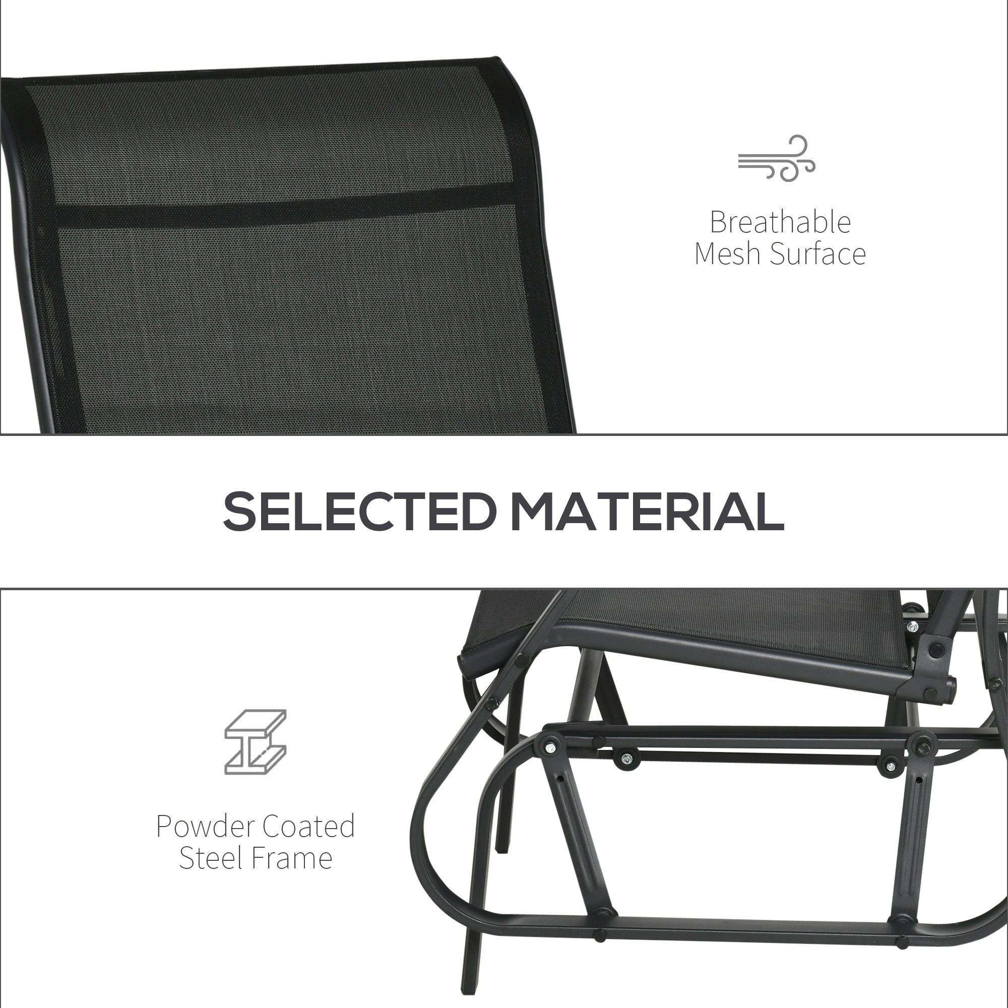 4 Pieces Gliders Set, Outdoor Furniture Sets with 2-Person Glider Patio Bench, Single Sling Chair and Glass Coffee Table for Backyard, Lawn and Garden, Black