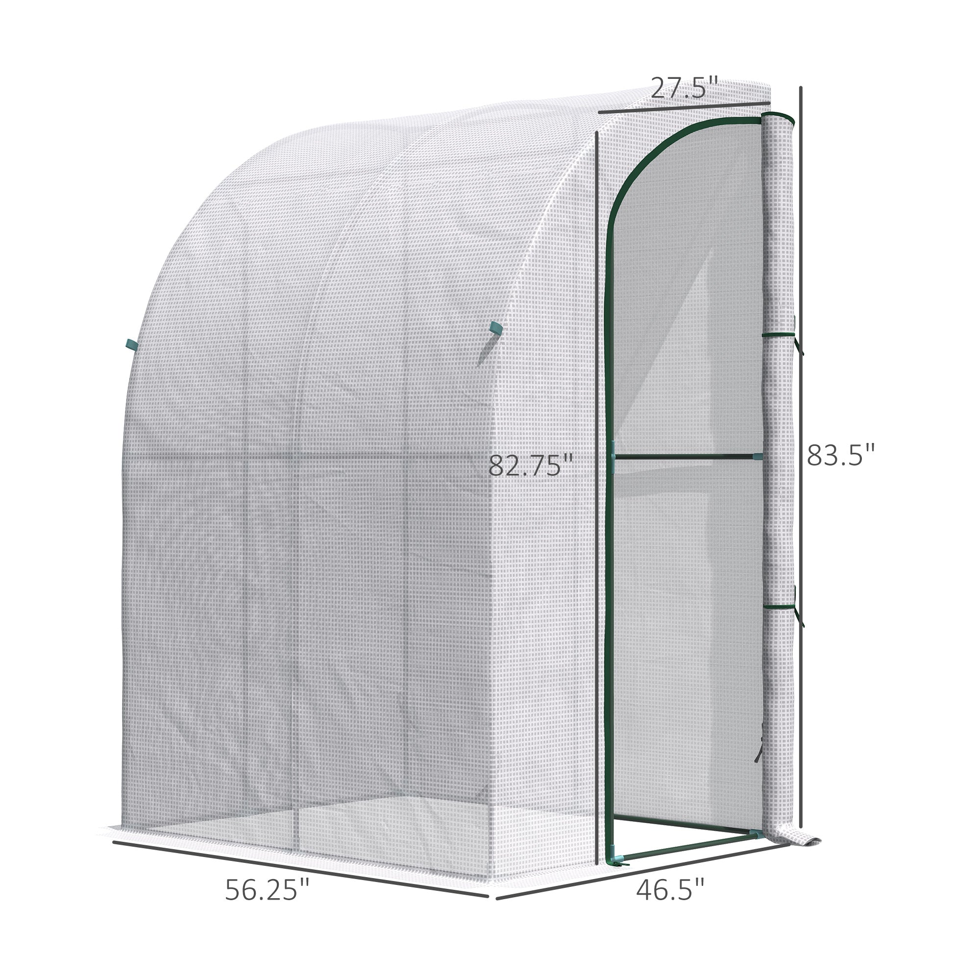 5' x 4' x 7' Outdoor Lean to Greenhouse, Walk-In Green House Plant Nursery with Roll-up Window, PE Cover, White