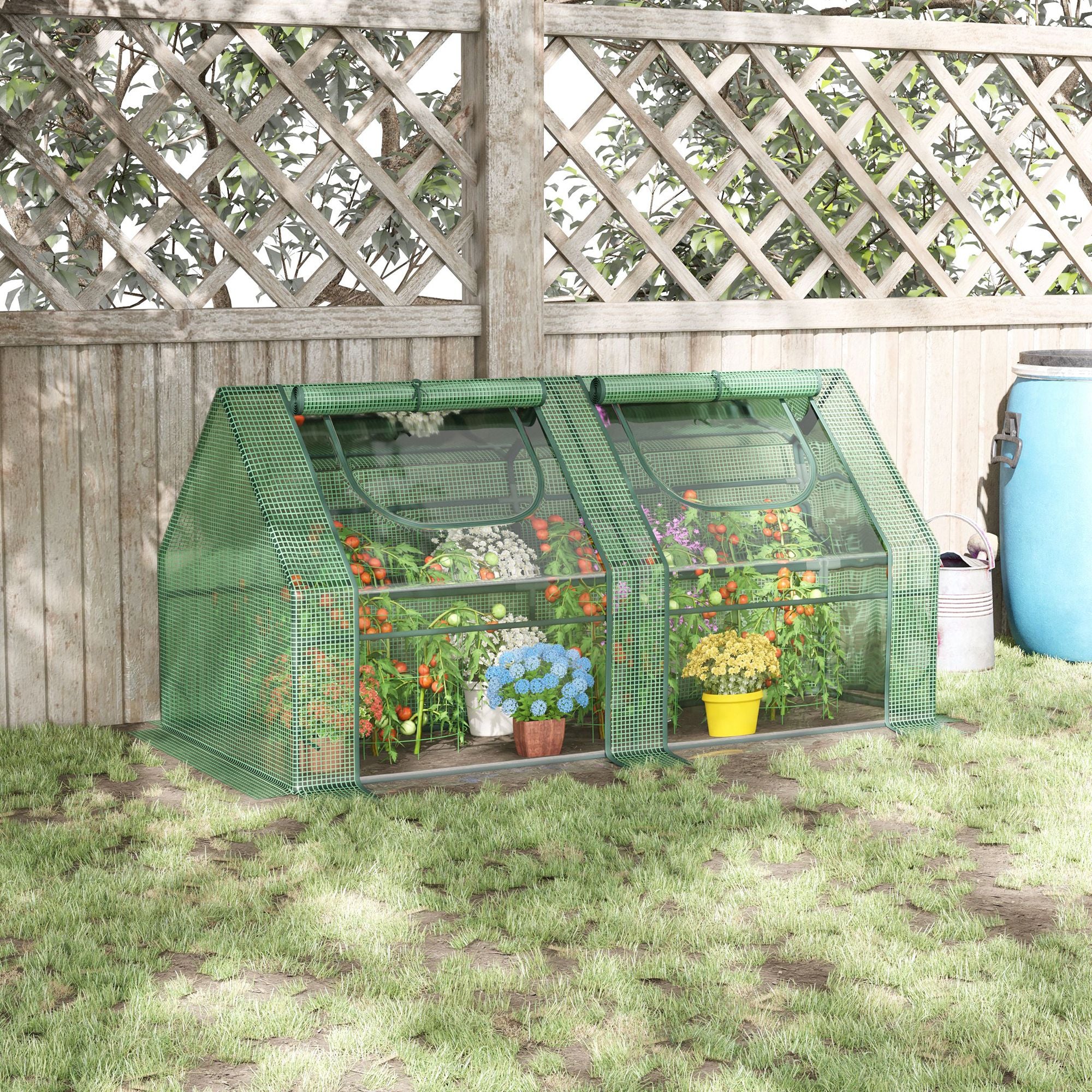 6' x 3' x 3' Portable Greenhouse, Garden Hot House with Two PE/PVC Covers and 2 Roll Up Windows