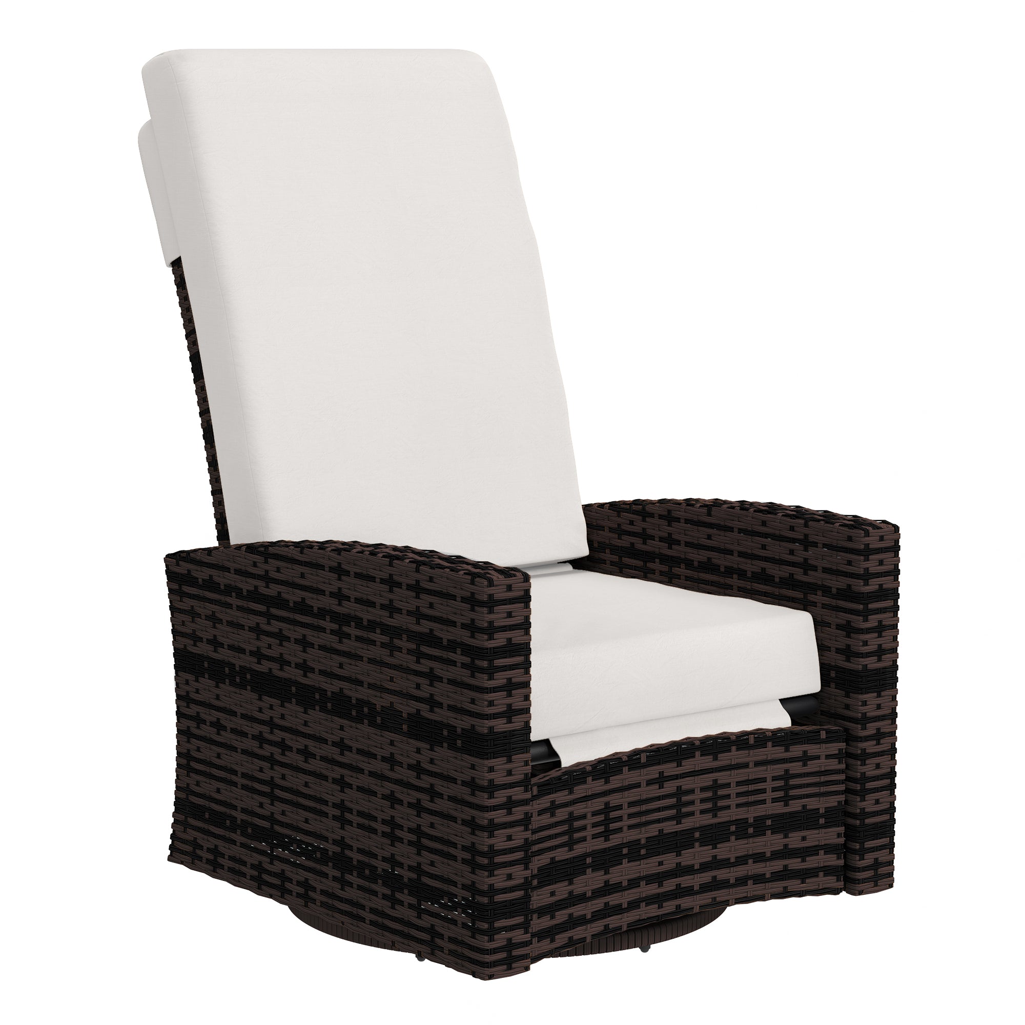 Outdoor Wicker Swivel Recliner Chair, Lifting Footrest, 360° Rotating Basic, Water-resistant Cushions, Dark