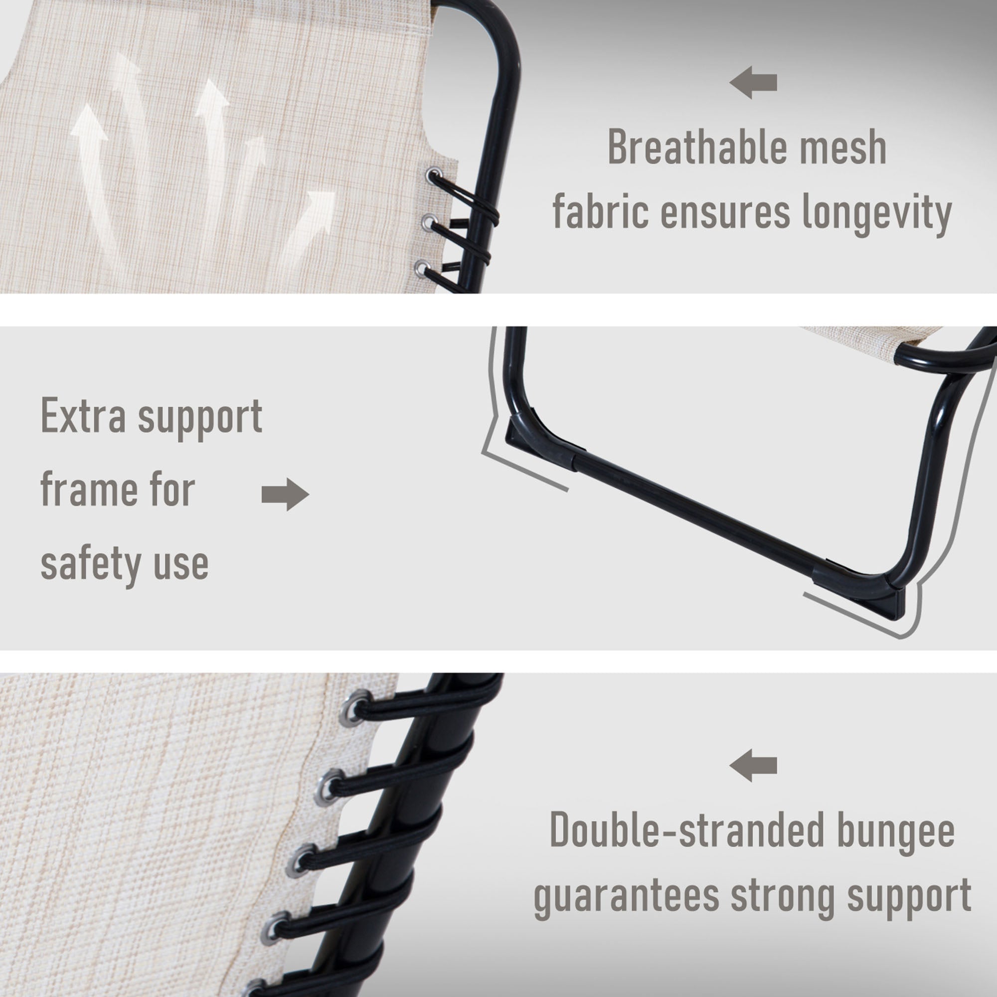 Foldable Chaise Lounge, 3-Position Reclining Back, Portable design and Breathable Mesh for Poolside, Camping, Hiking