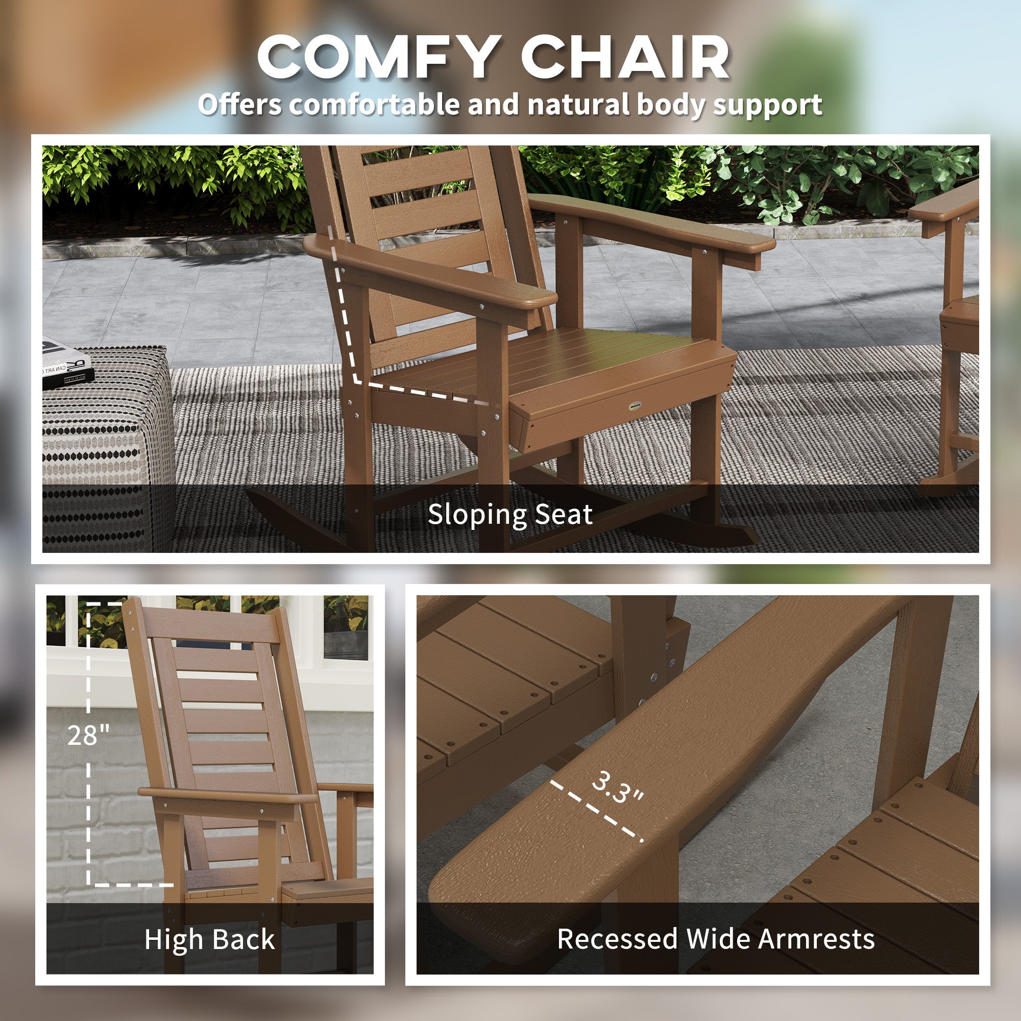 2 Pieces Outdoor Rocking Chairs, HDPE Patio Rockers with 28" High Back, Wide Armrests for Porch Backyard