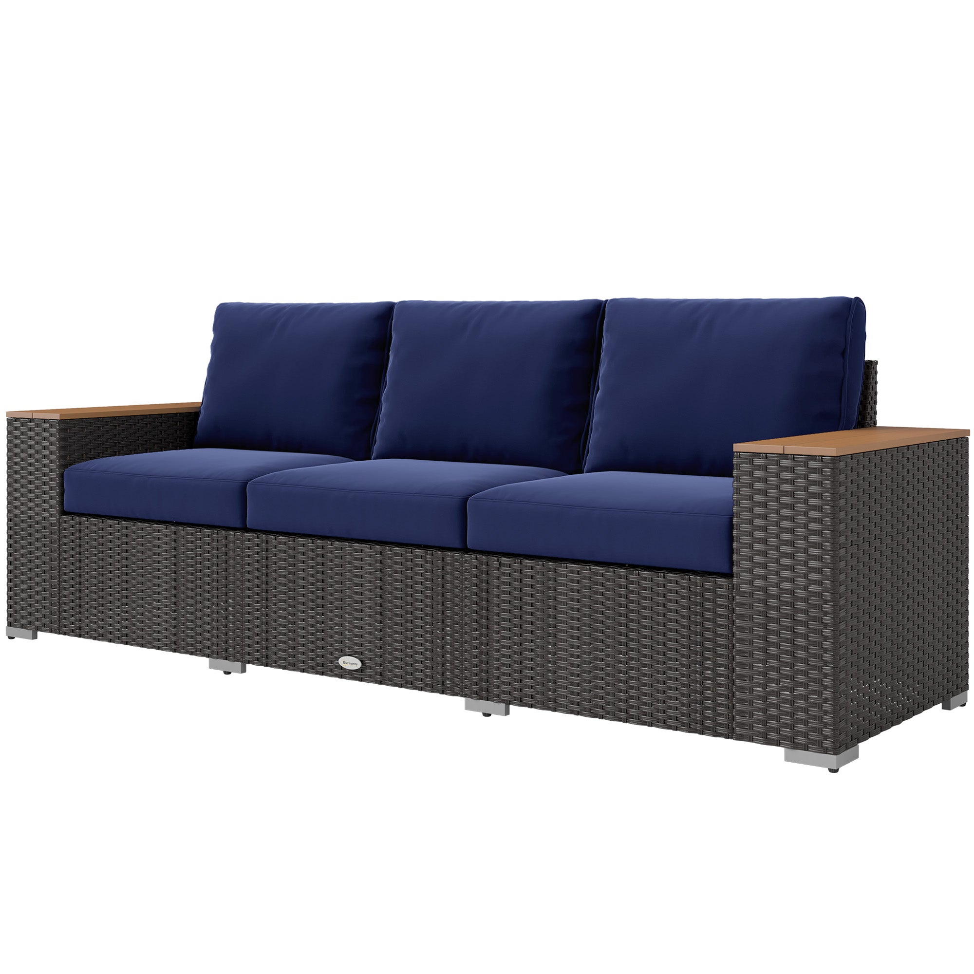 3-Seat Outdoor Patio Sofa, PE Wicker Outdoor Couch with Extra Wide Deep Seat, Wide Armrests 4" Cushions