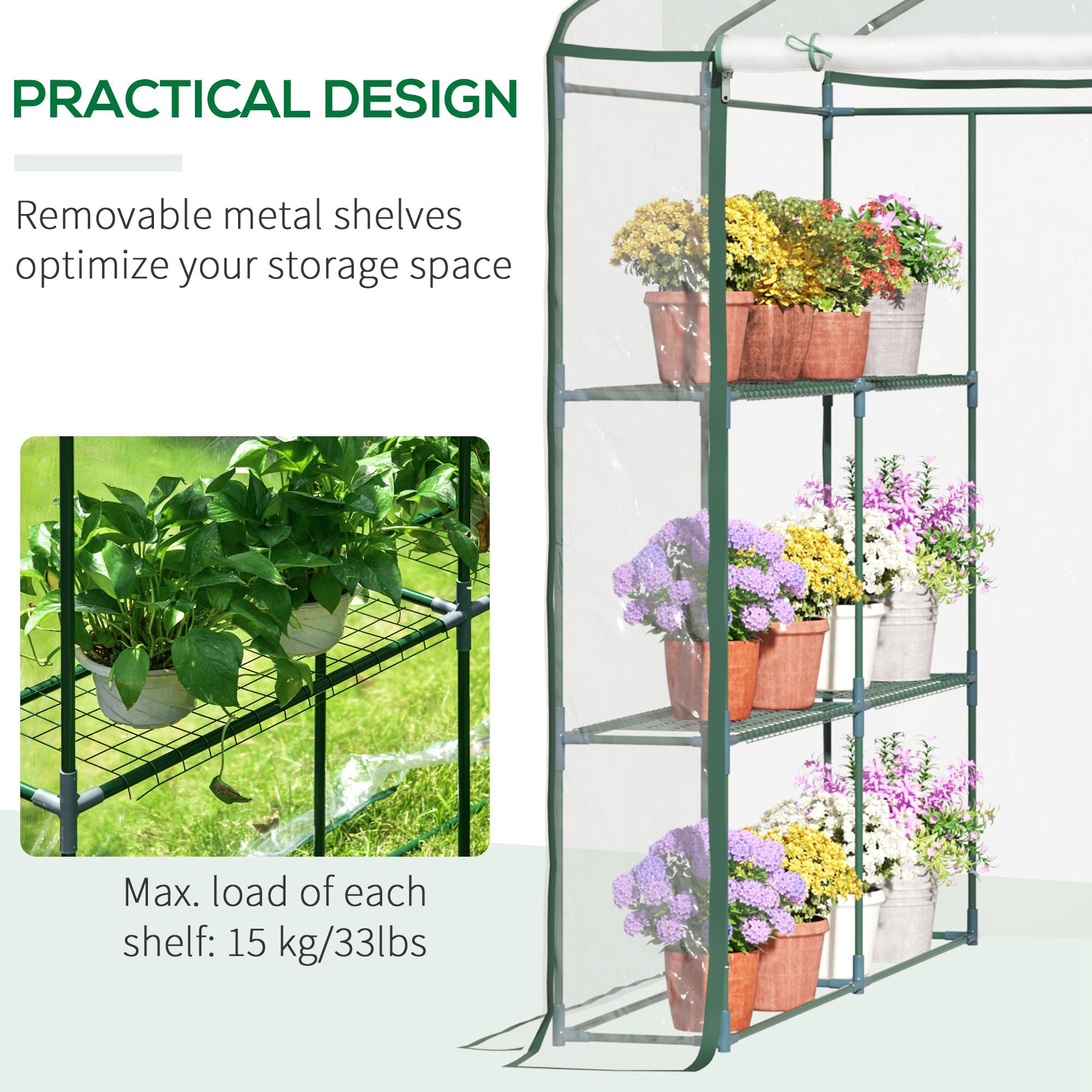 5' x 5' x 6' Mini Walk-in Greenhouse Kit, Portable Green House with 3 Tier Shelves, Roll-Up Door, and Weatherized Plastic Cover for Backyard Garden, Clear