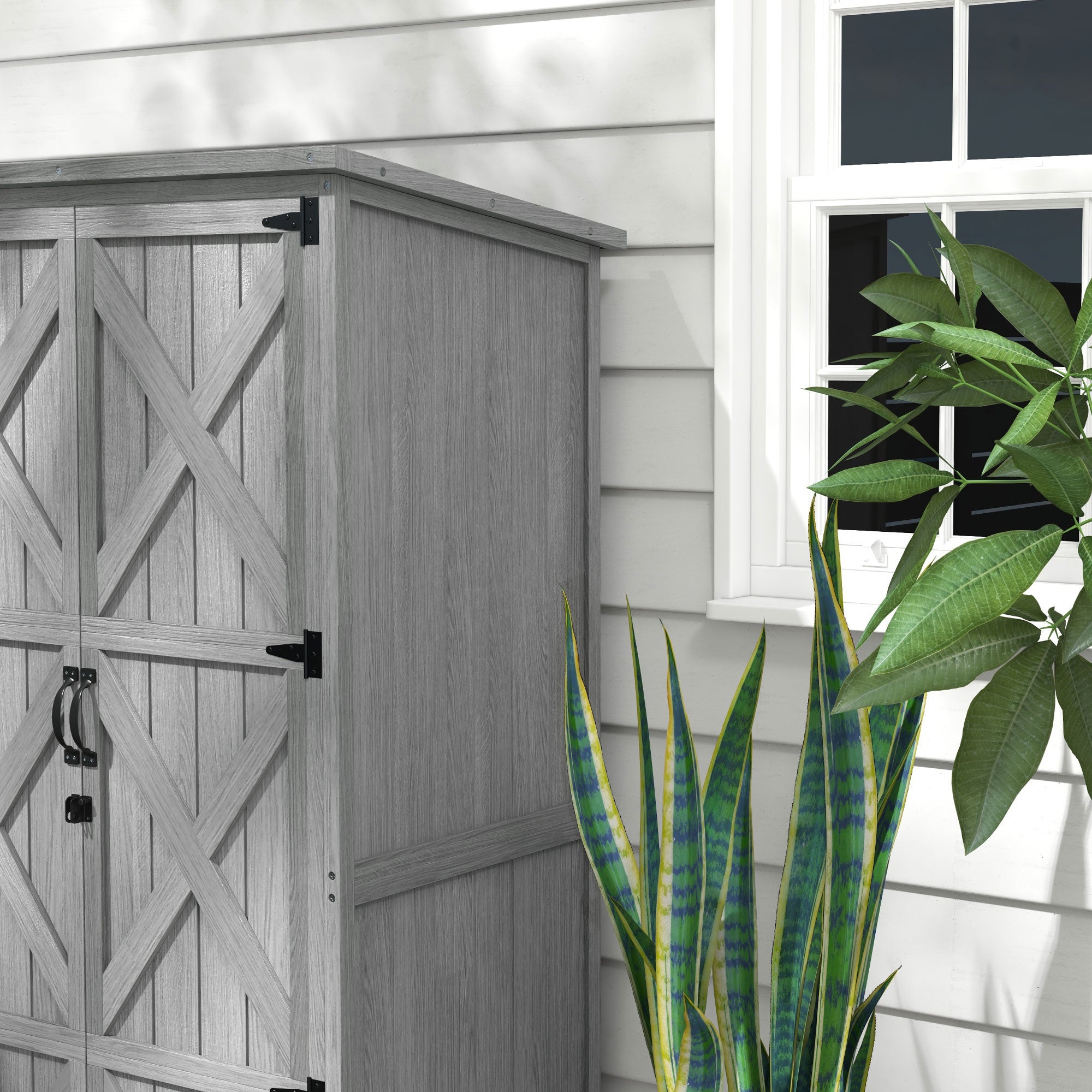 Wooden Outdoor Storage Cabinet Garden Shed with Waterproof Asphalt Roof and Lockable Doors