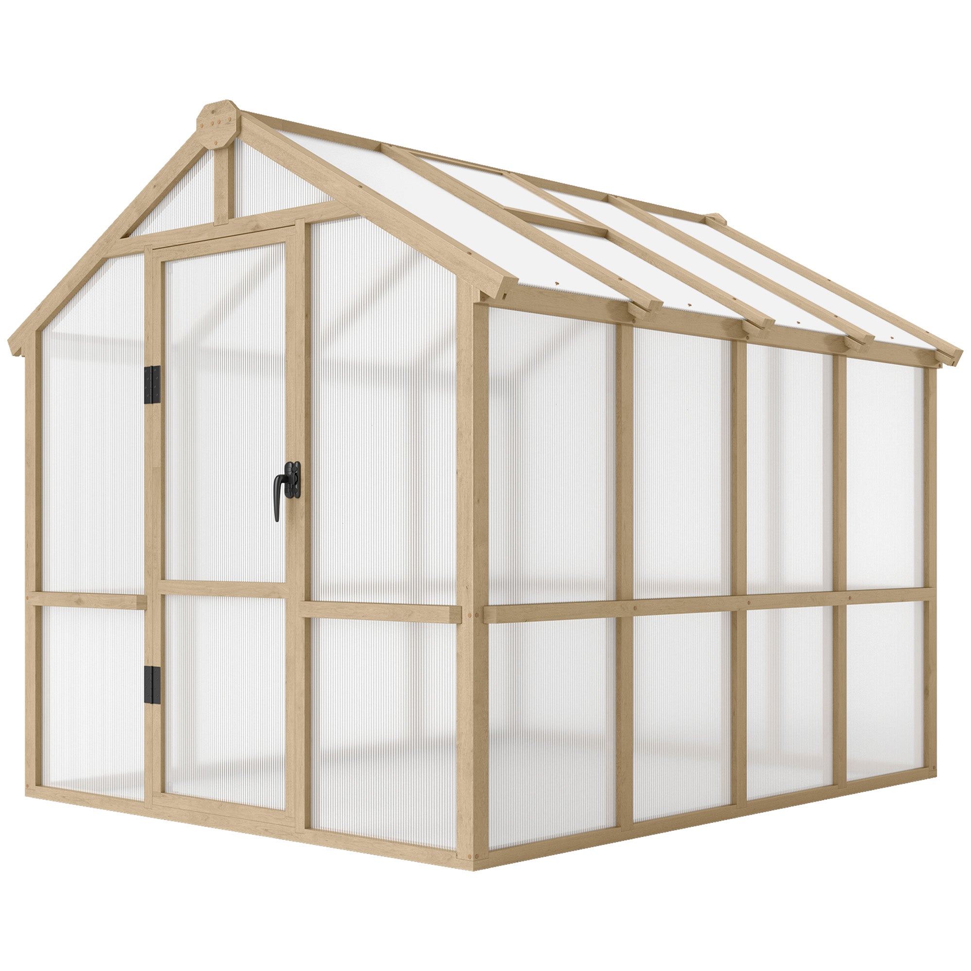 6.6 x 8 ft. Polycarbonate Greenhouse Wooden Walk-in Greenhouse Kit with Thickened Panels, Roof Vent, and Lockable Door