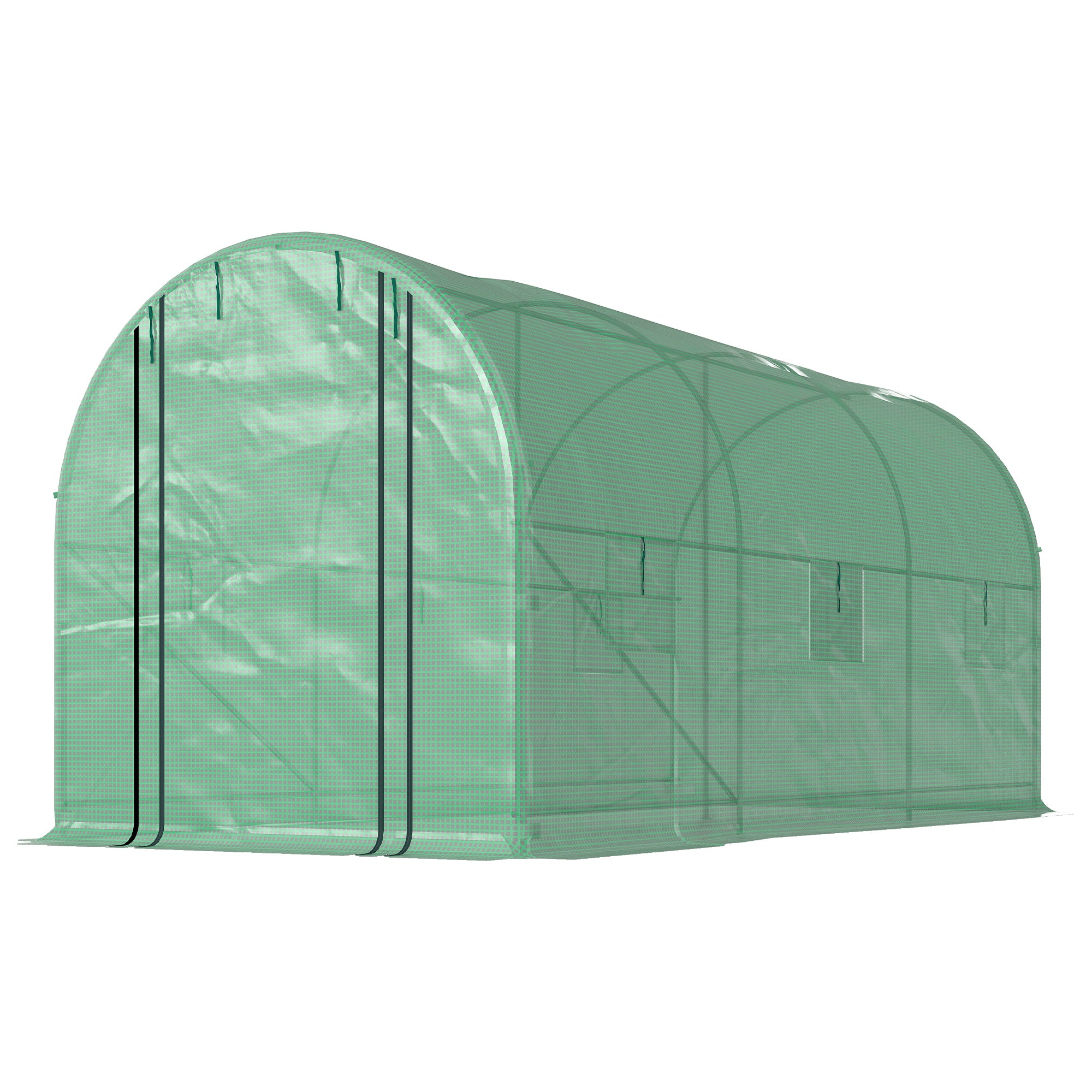 Hoop House Greenhouse, Walk-in Tunnel Greenhouse with 2 Support Rods, Zippered Roll-up Mesh Door, 14.6'x6.5'x6.6'