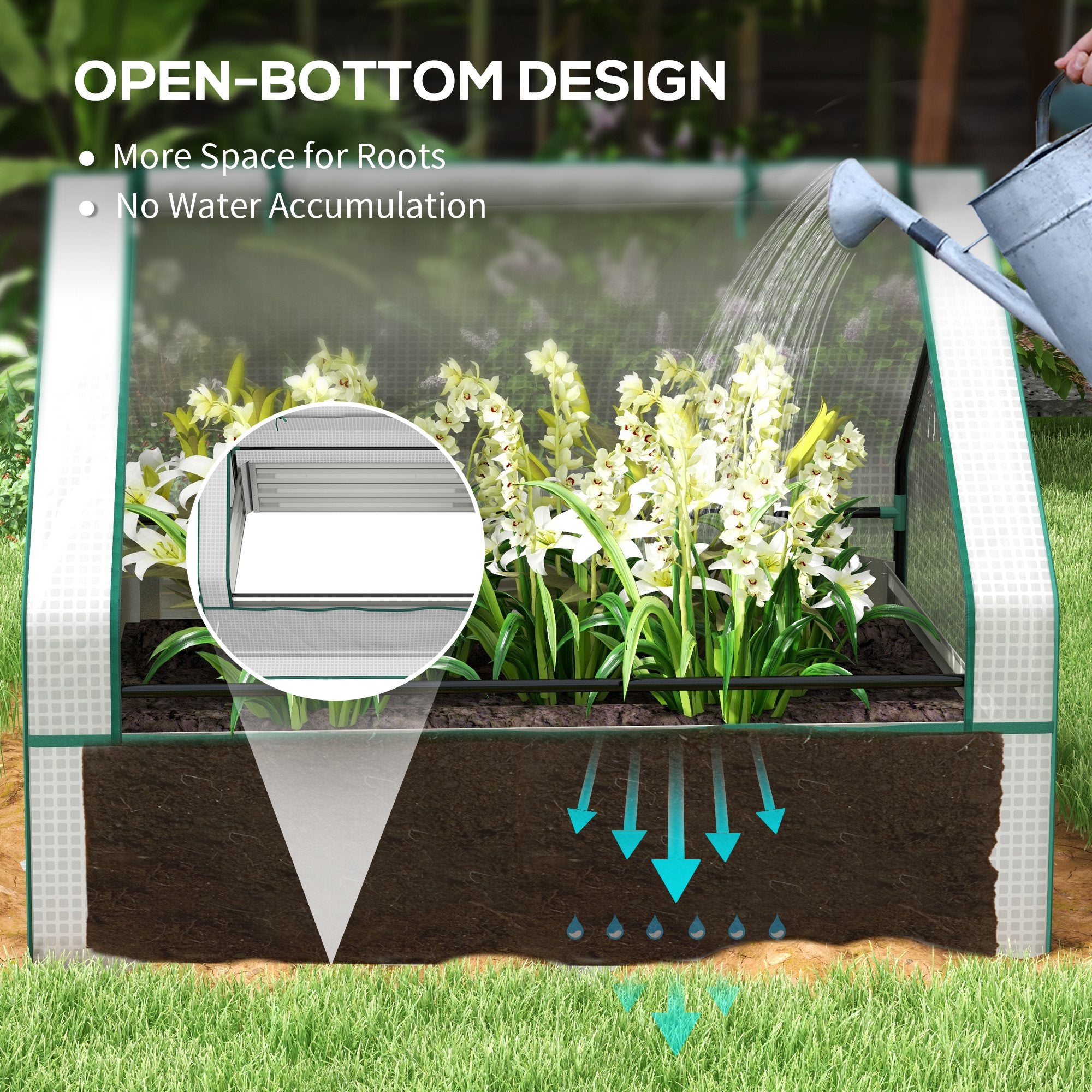 Raised Garden Bed, Outdoor Metal Planter Box with Mini Greenhouse, White and Silver