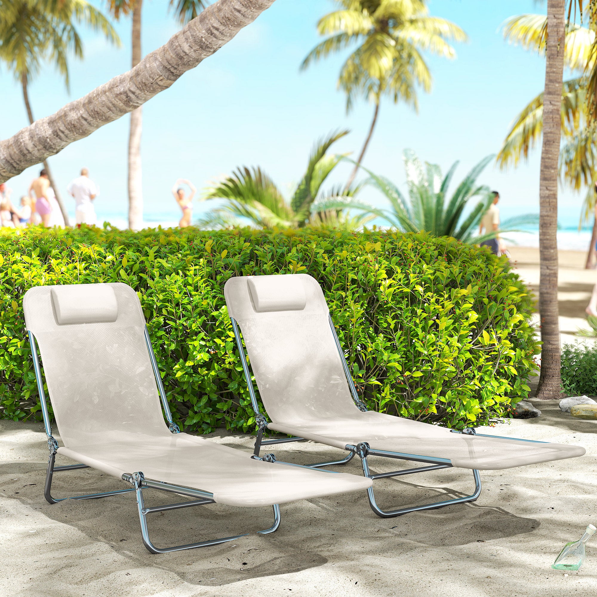 2 Piece Folding Chaise Lounge Chairs, Pool Sun Tanning Chairs with Reclining Back, Breathable Mesh Seat