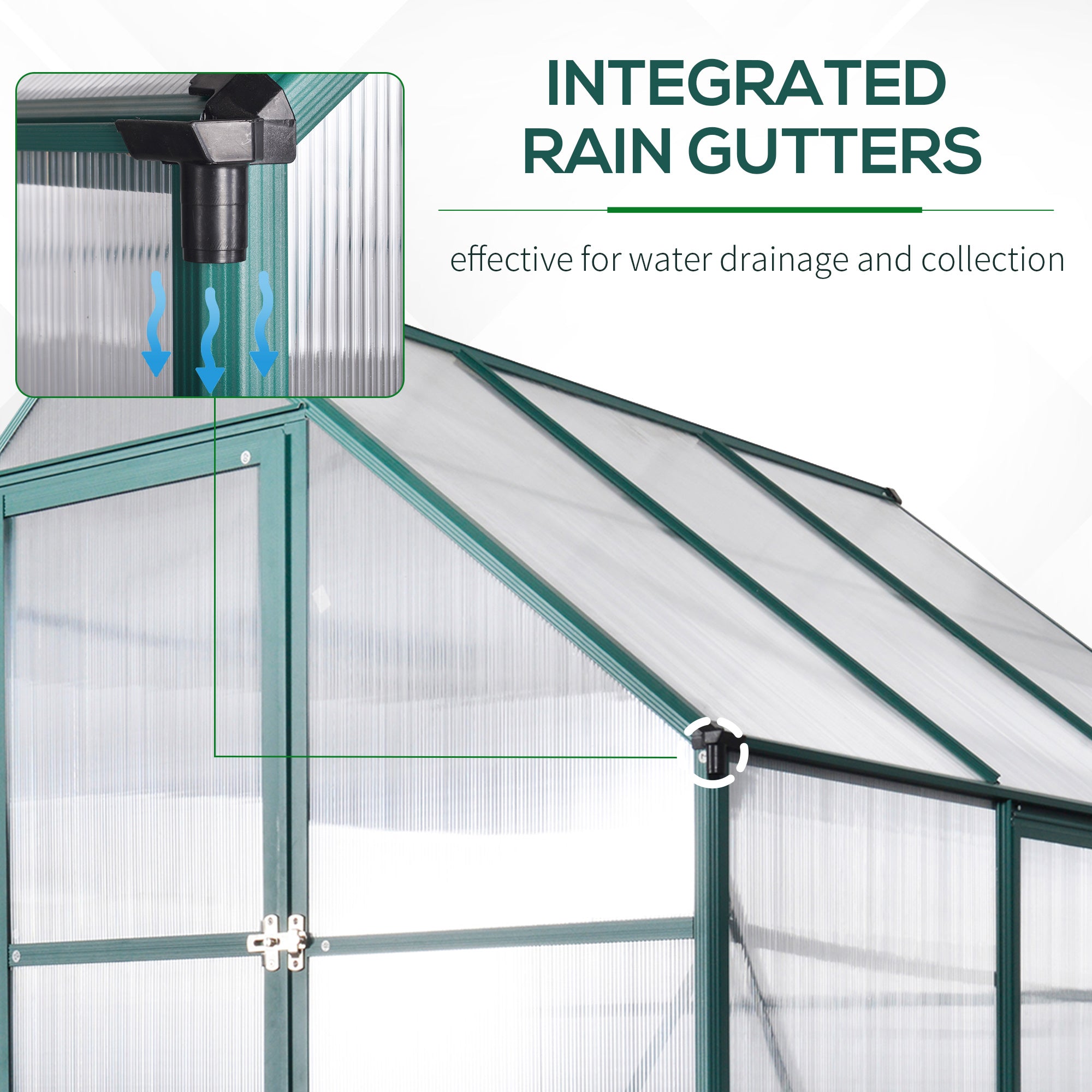8' x 6' Greenhouse for Outdoors, Polycarbonate Greenhouse with Roof Vent and Rain Gutter, Aluminum Walk-in for Outside for Patio Backyard Garden, Green