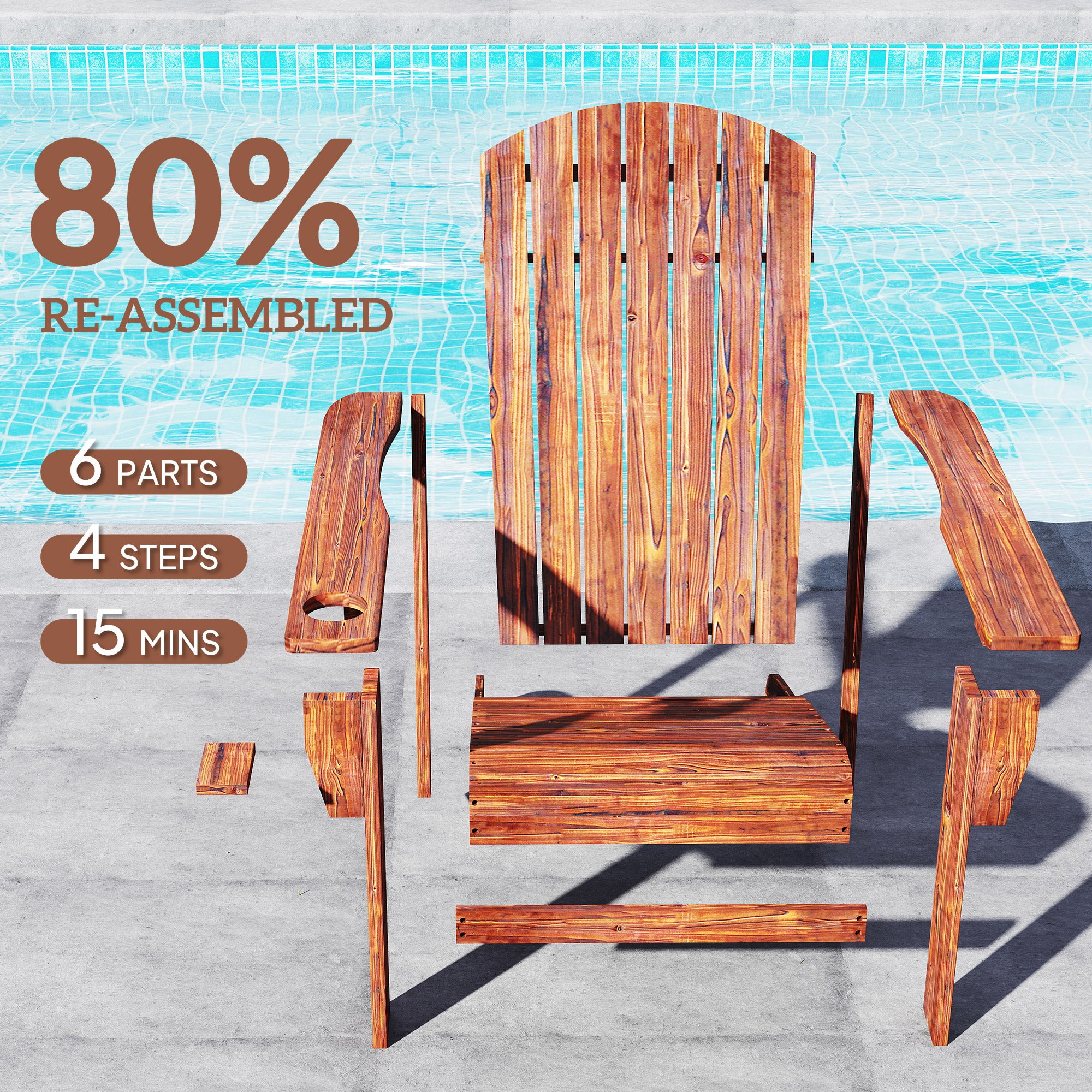 Oversized Adirondack Chair, Outdoor Fire Pit and Porch Seating, Classic Log Lounge w/ Built-in Cupholder