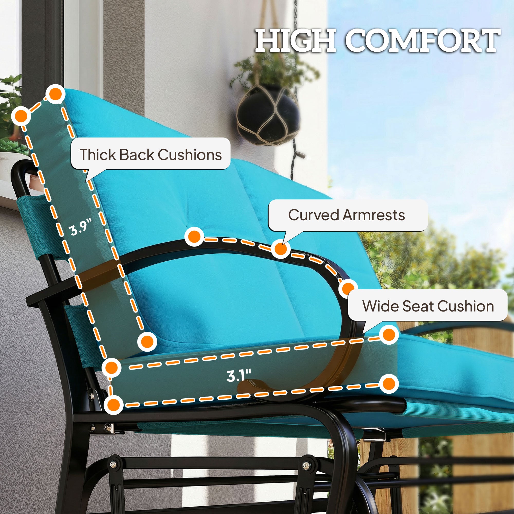 Outdoor Glider Bench, 2-Person Patio Rocker Loveseat with Tufted Cushions, Steel Frame for Porch, Garden Backyard