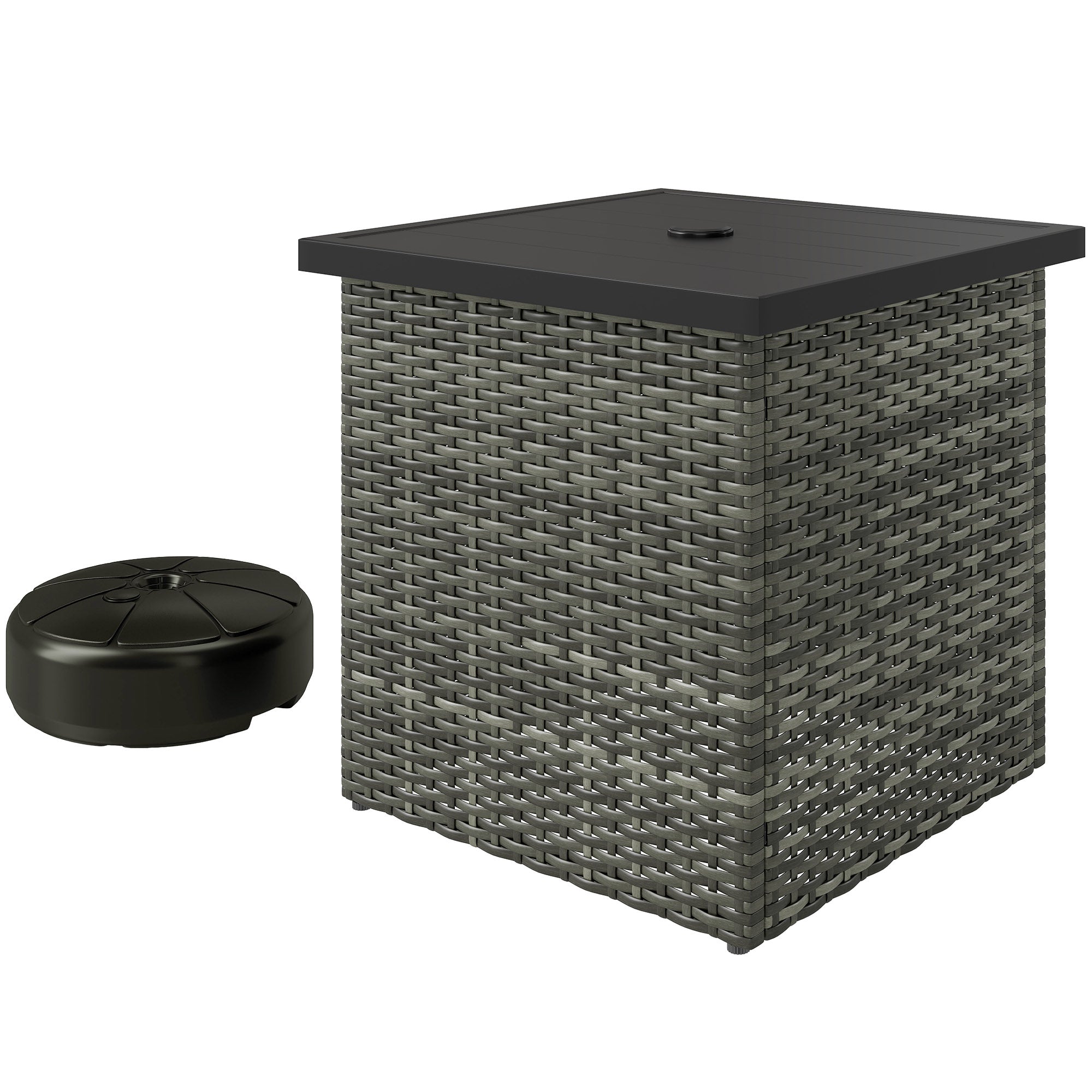 Wicker Side Table with 1.5" Umbrella Hole, Square Outdoor End Table with UV-Resistant Frame, Storage Space