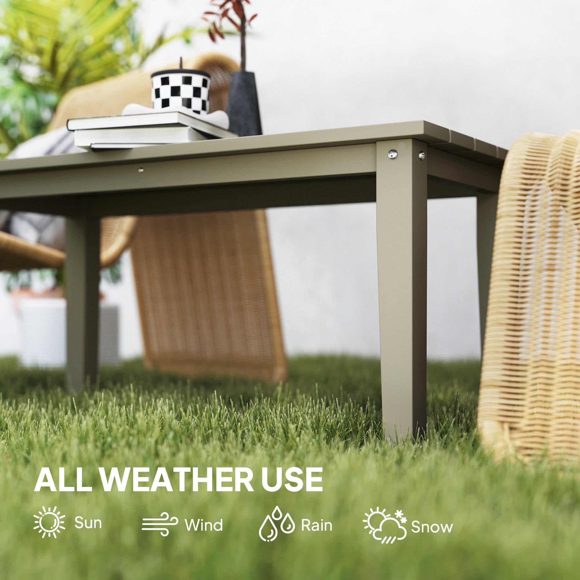Rectangle Outdoor Coffee Table, HDPE All-Weather Outdoor Patio Table with Slatted Tabletop for Yard, Balcony