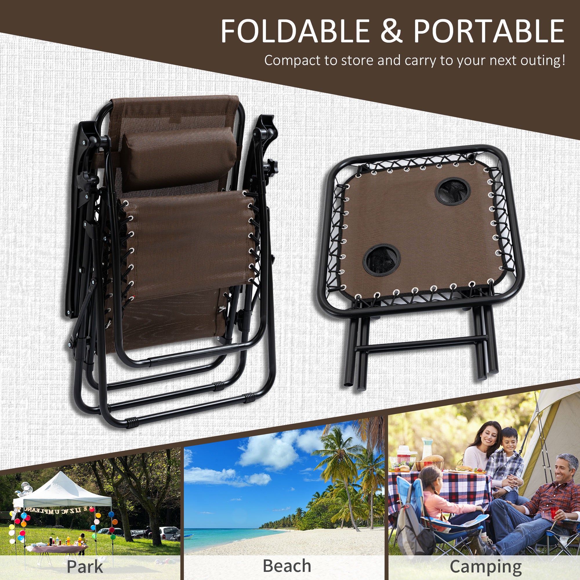 Zero Gravity Chair Set with Side Table, Folding Reclining Chair with Cupholders & Pillows, Adjustable Lounge Chairs for Pool, Backyard, Lawn, Beach