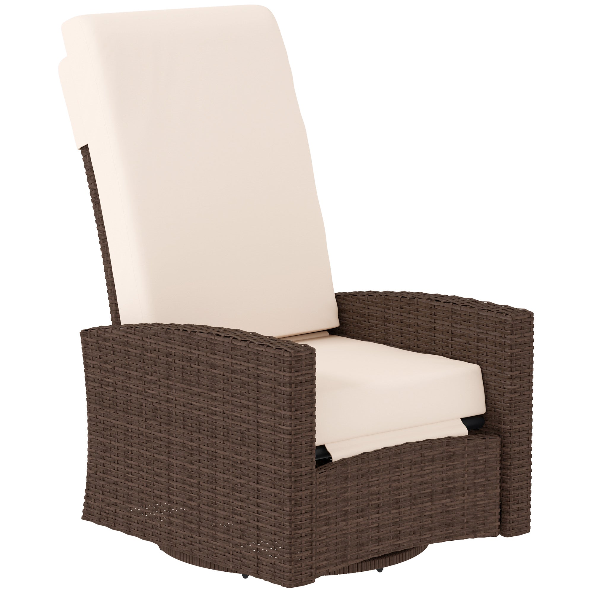 Outdoor Wicker Swivel Recliner Chair, Lifting Footrest, 360° Rotating Basic, Water-resistant Cushions, Dark