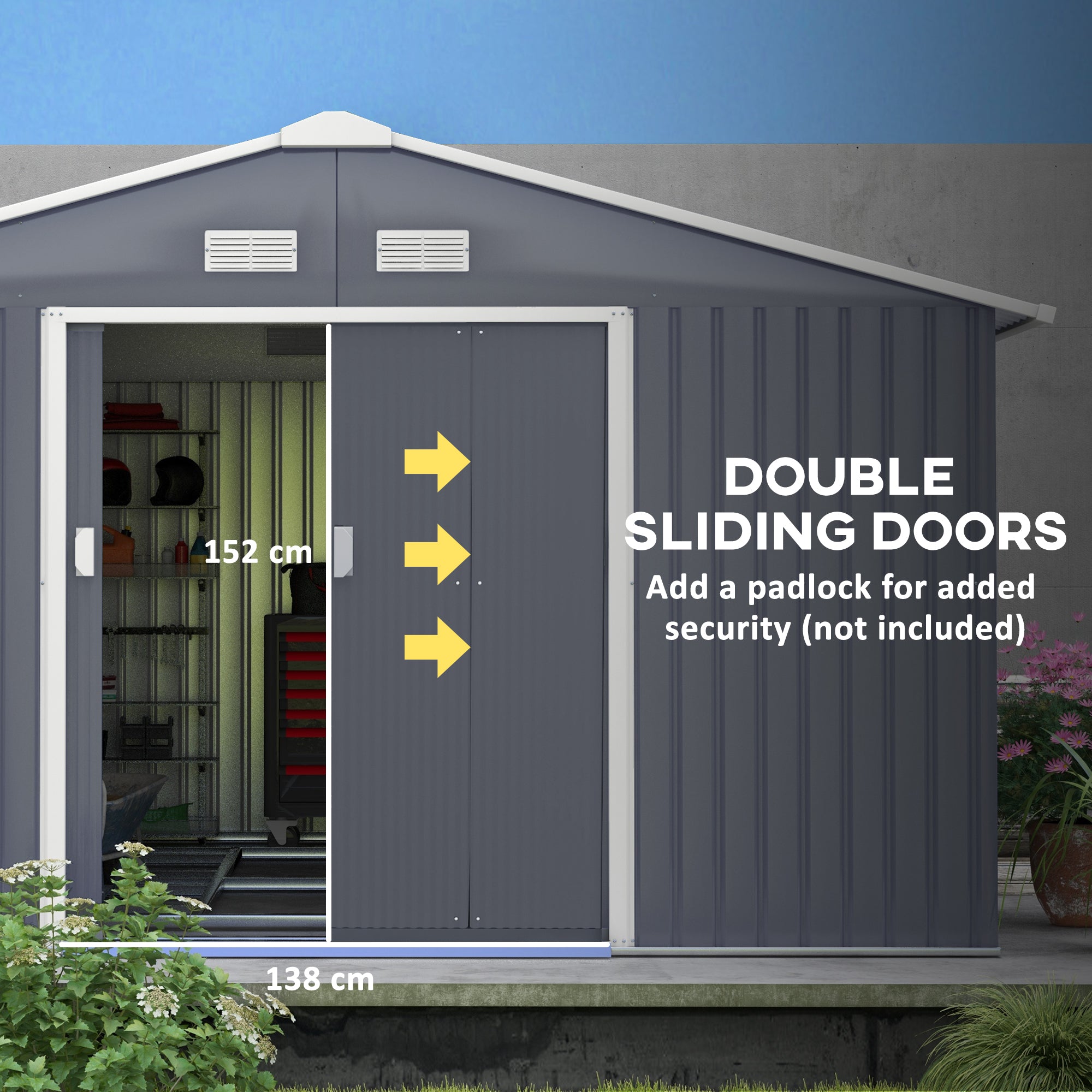 Garden Metal Shed, Storage Shed Utility Storage with Double Locking Doors for Bike, Yard Tools