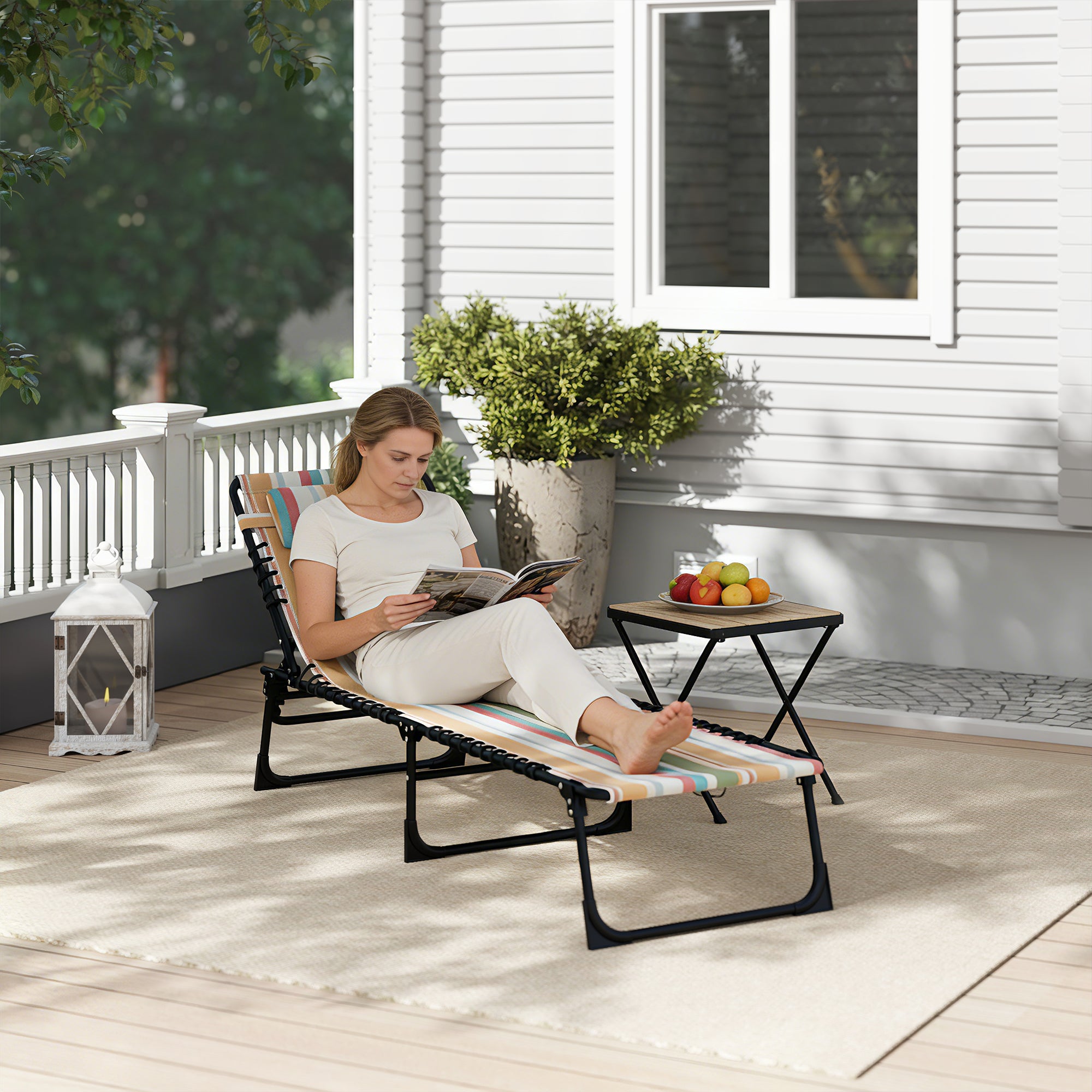 Foldable Chaise Lounge, 3-Position Reclining Back, Portable design and Breathable Mesh for Poolside, Camping, Hiking