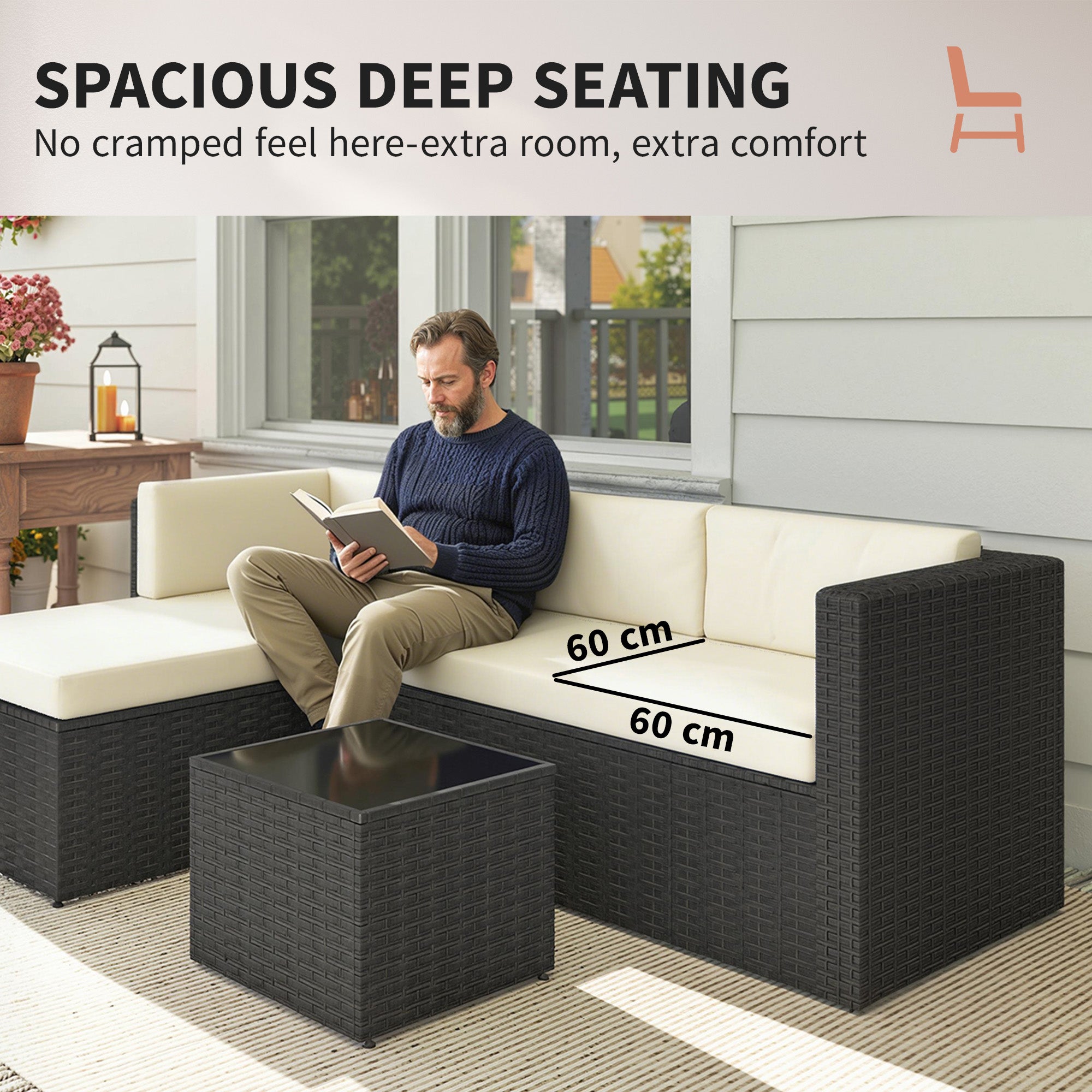 3 Piece Patio Furniture Set, Wicker Outdoor Patio Conversation Furniture Set with Cushions, Glass Top Table