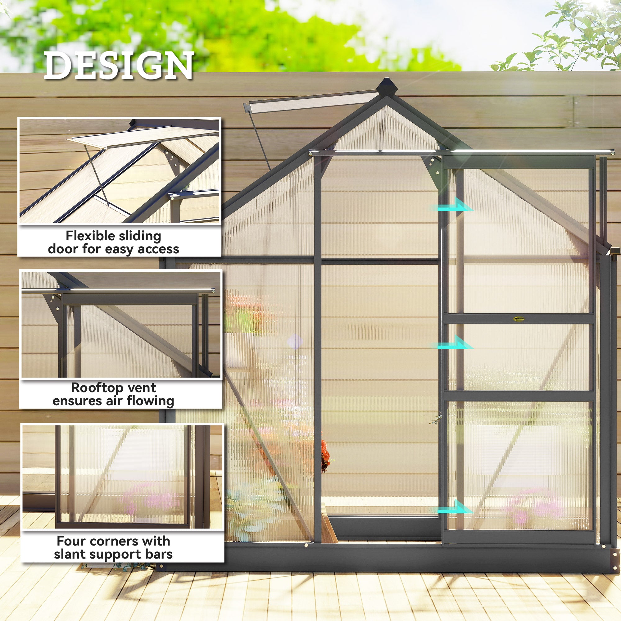 6' x 4' Greenhouse for Outdoors, Polycarbonate Greenhouse with Rain Gutter and Roof Vent, Aluminum Walk-in Green Houses for Outside for Patio Backyard Garden