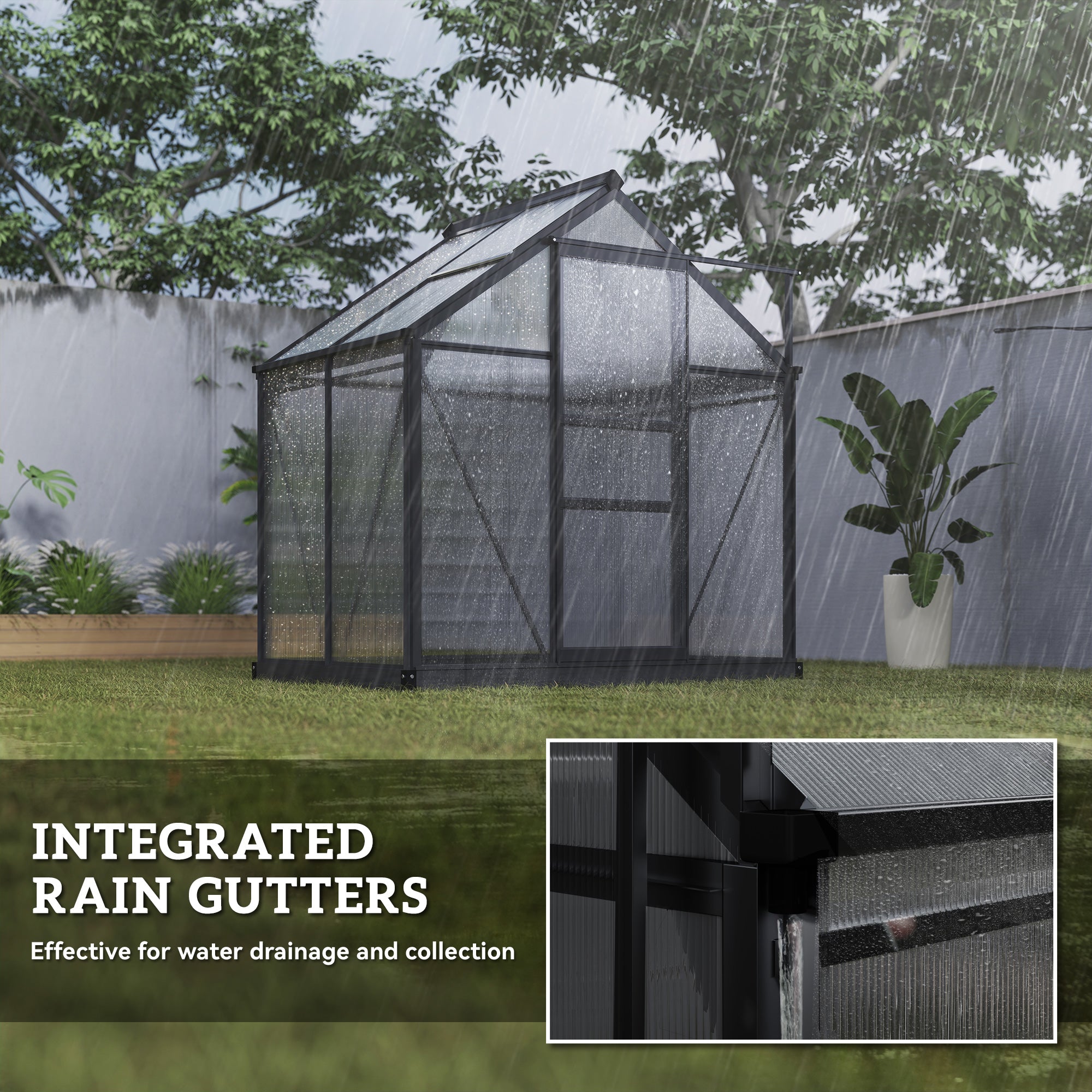 6' x 4' Greenhouse for Outdoors, Polycarbonate Greenhouse with Rain Gutter and Roof Vent, Aluminum Walk-in Green Houses for Outside for Patio Backyard Garden