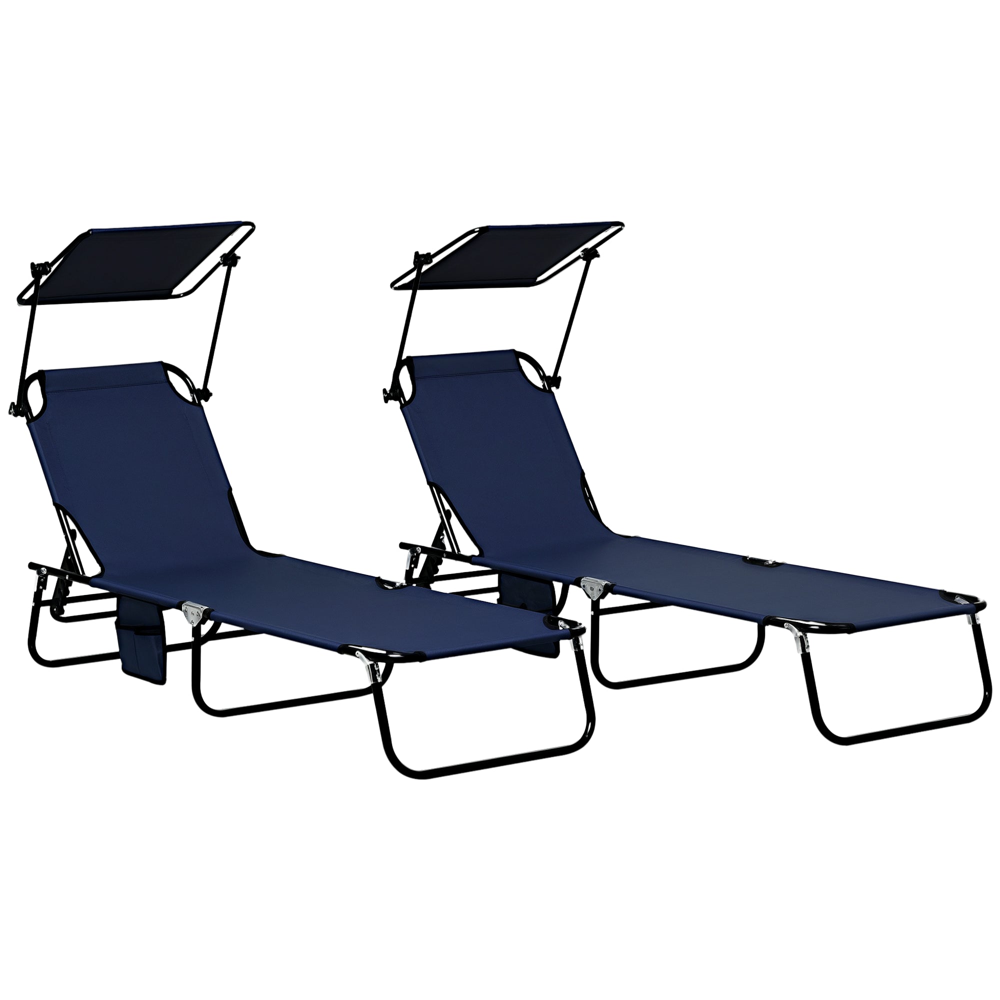 Chaise Pool Lounge Chairs Set of 2, Outdoor Sun Tanning Chairs, Reclining Back, Steel Frame and Side Pocket