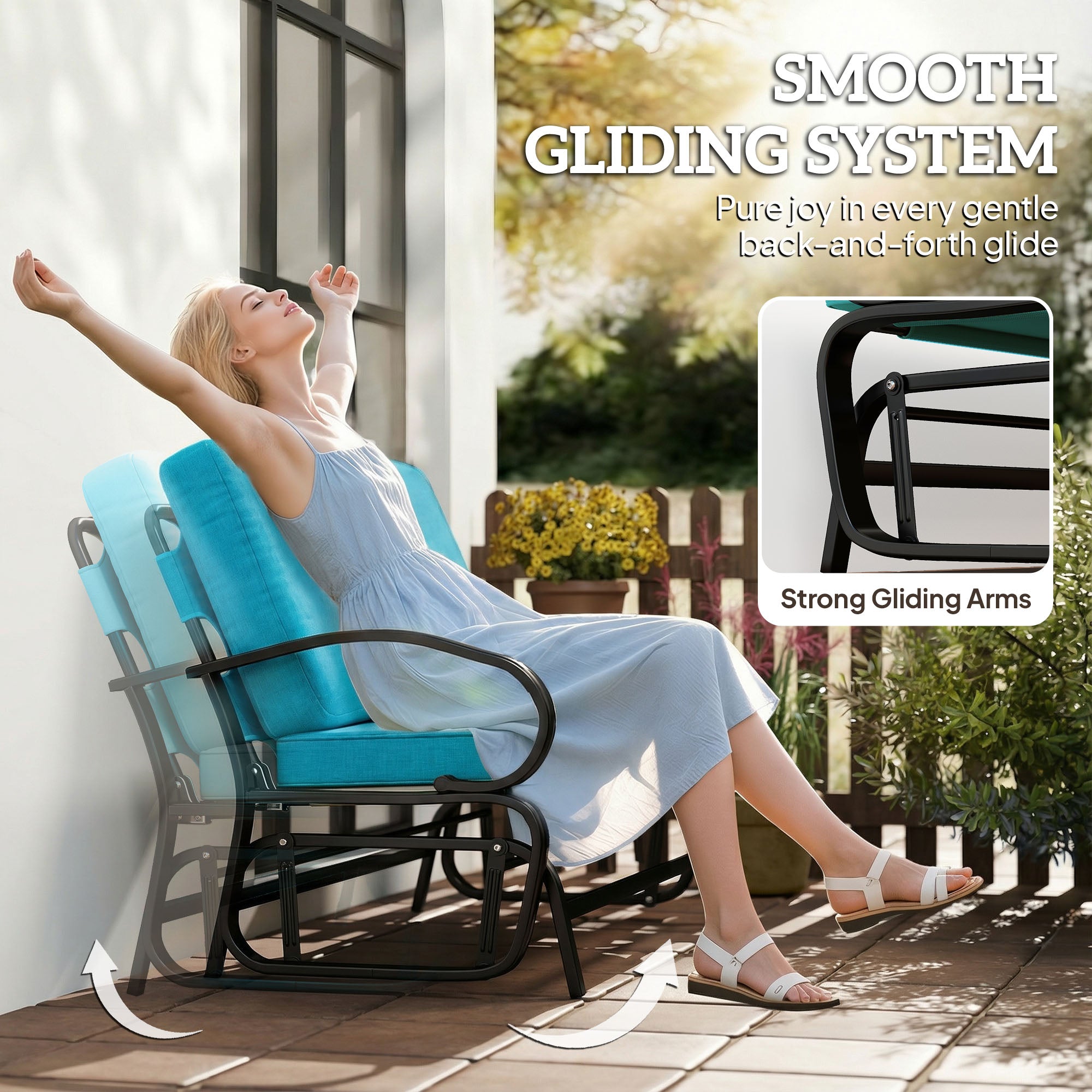 Outdoor Glider Bench, 2-Person Patio Rocker Loveseat with Tufted Cushions, Steel Frame for Porch, Garden Backyard