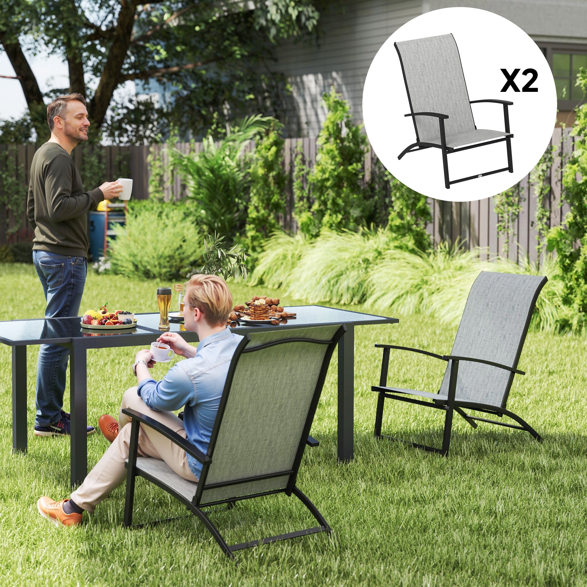 Set of 2 Outdoor Dining Chairs with High Back, Armrests, Folding Patio Chairs for Patio, Lawn, Camping