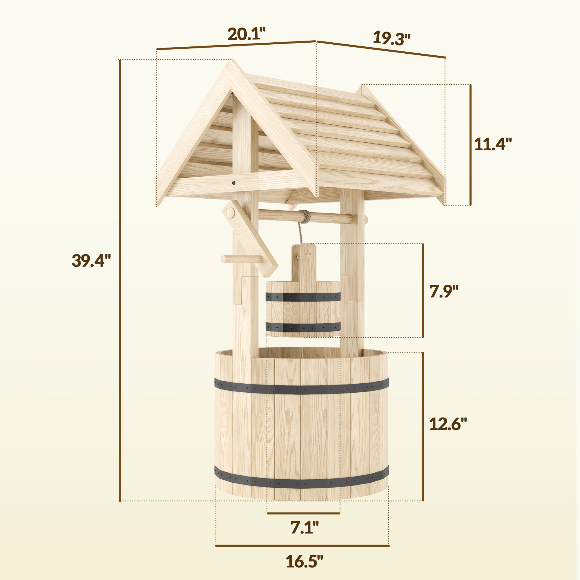 Wood Wishing Well for Outside with Hanging Bucket, Wishing Well Planter with Drain Hole for Garden Patio