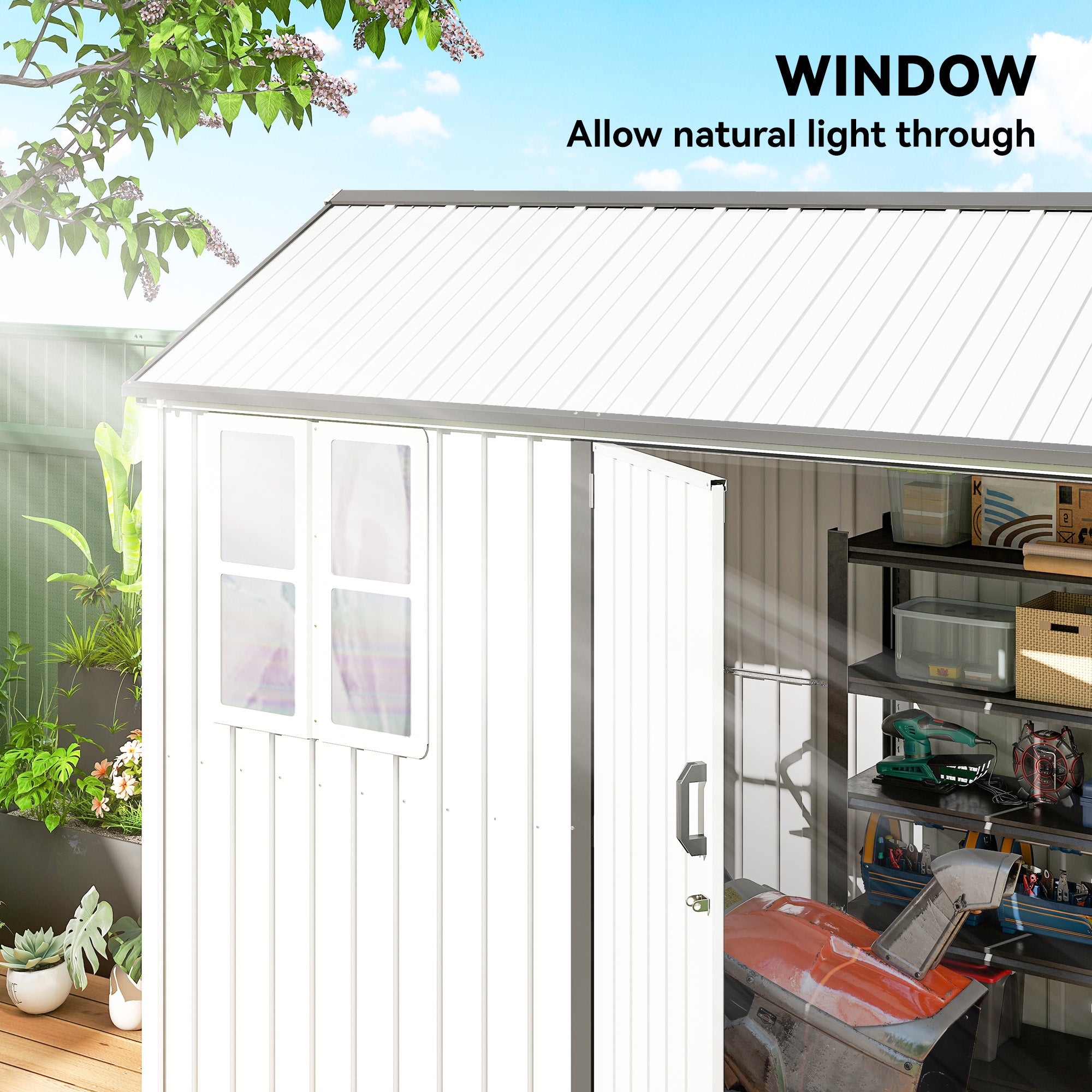 8' x 5.5' Metal Garden Storage Shed, Extra Large Outdoor Tool Storage House w/Lockable Doors, Window, Air Vents