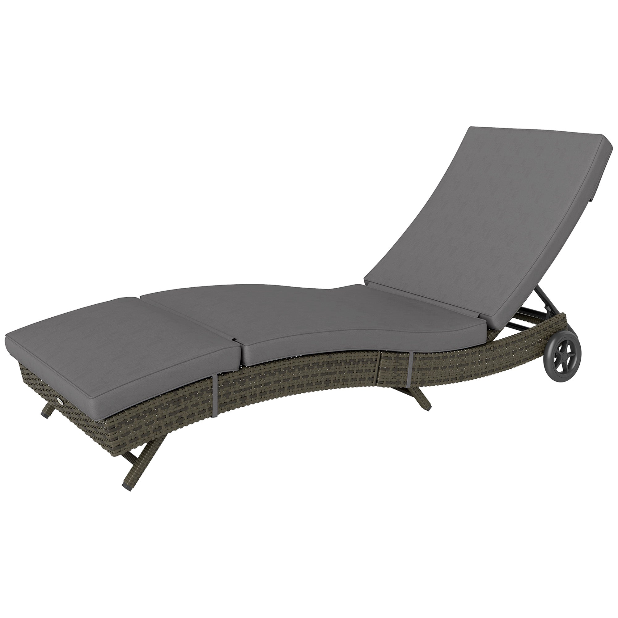 Patio Wicker Chaise Lounge Chair, Outdoor PE Rattan Sun lounger with Adjustable Backrest and 2 Wheels