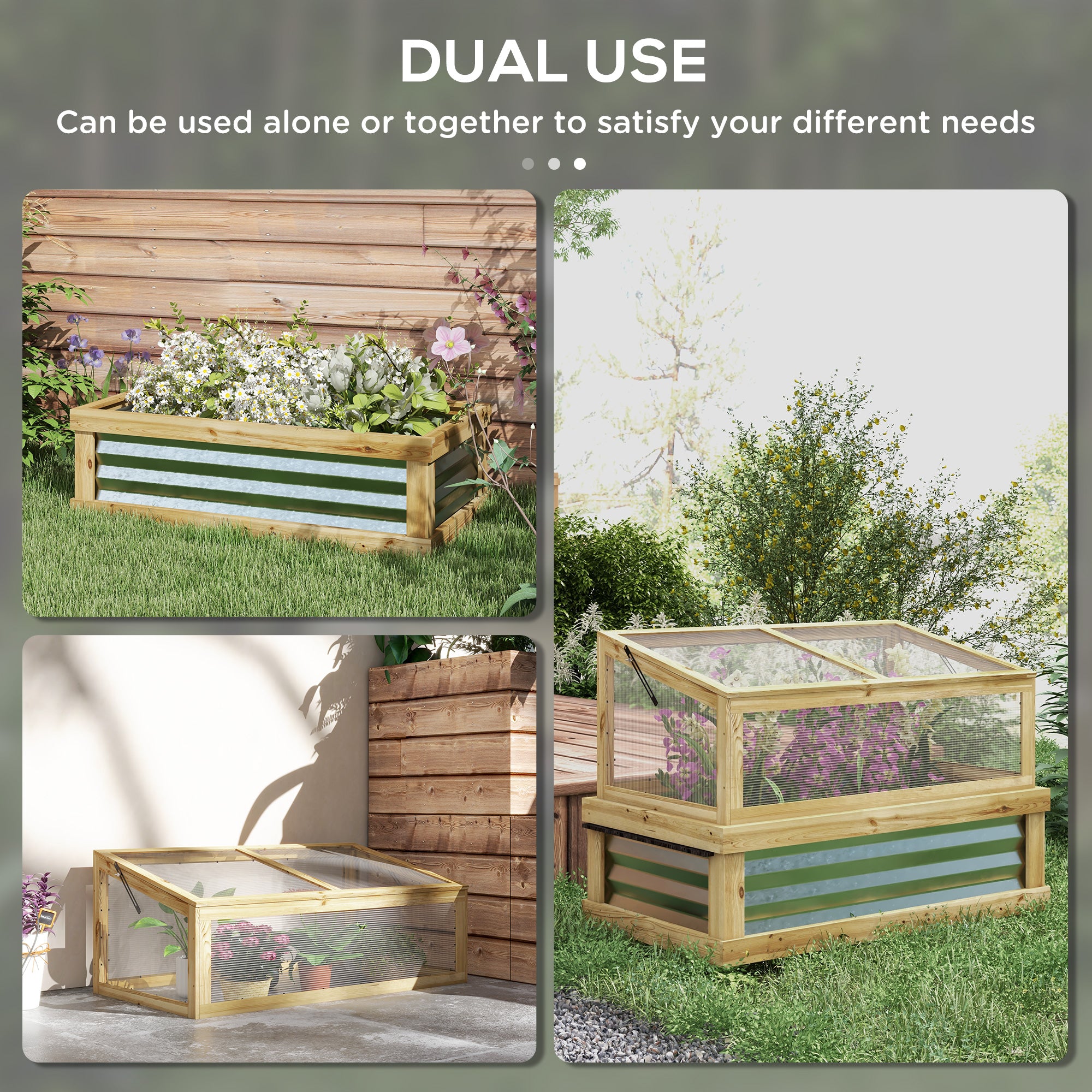 Raised Garden Flower Bed Kit with Lean-to Greenhouse, Wooden Cold Frame Planter, 41" x 22.5" x 28.25"