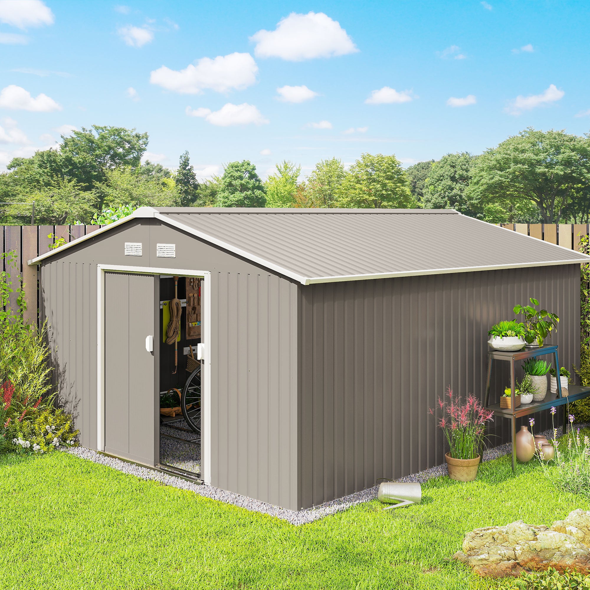 Garden Metal Shed, Storage Shed Utility Storage with Double Locking Doors for Bike, Yard Tools