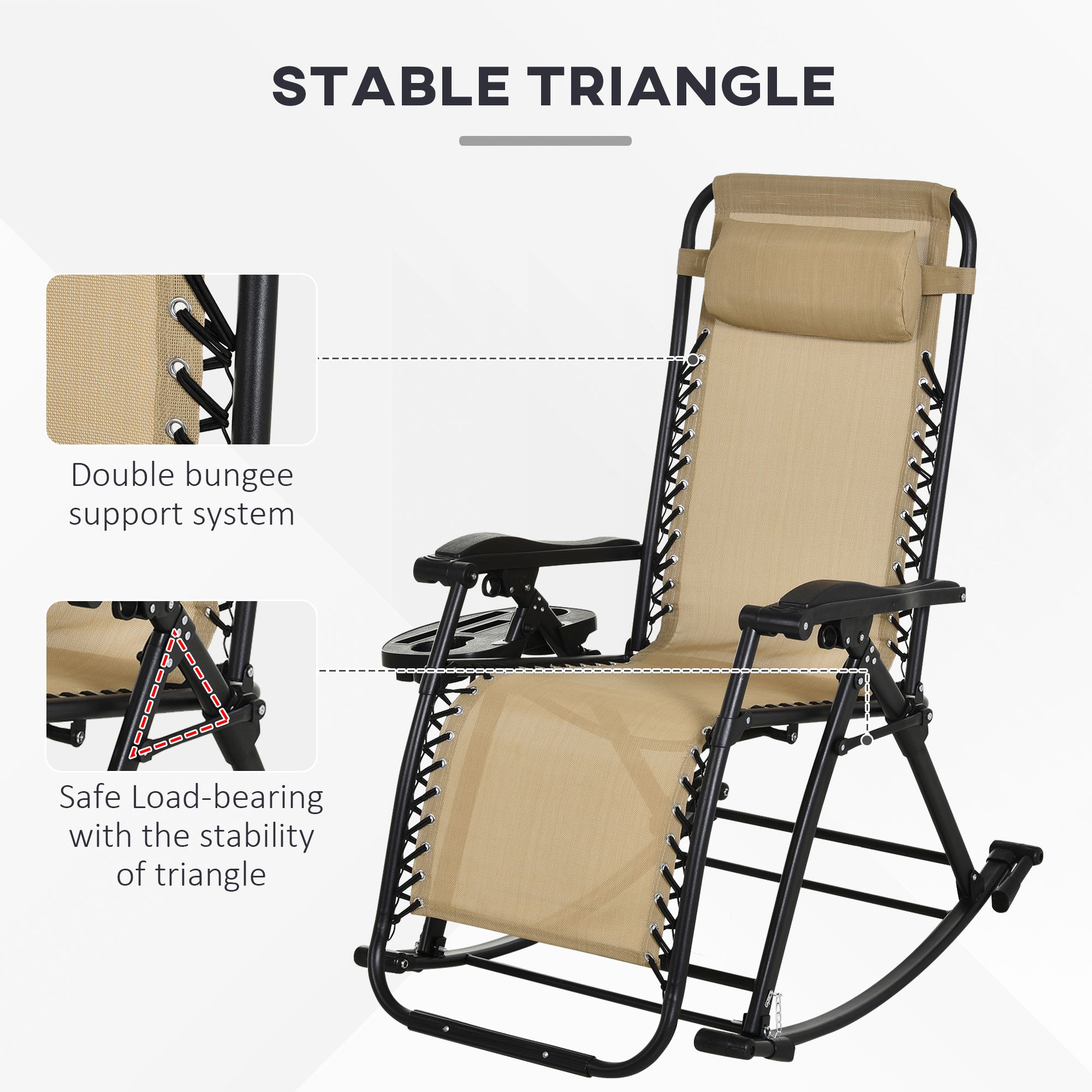 2 Outdoor Rocking Chairs Foldable Reclining Zero Gravity Lounge Rockers w/ Pillow Cup & Phone Holder