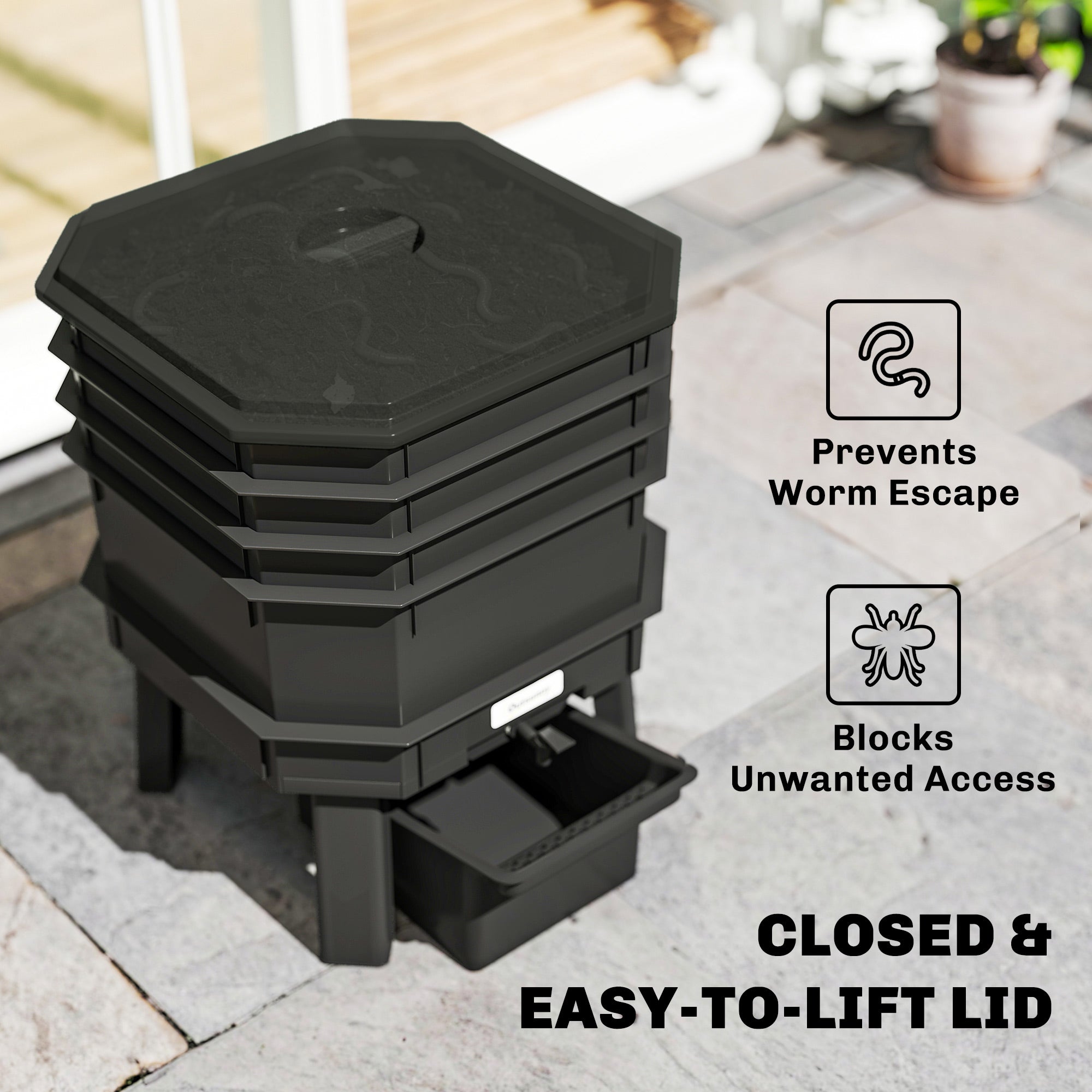 4-Tray Worm Composter Bin, 7.4 Gal Outdoor & Indoor Worm Composter for Recycling Food Waste