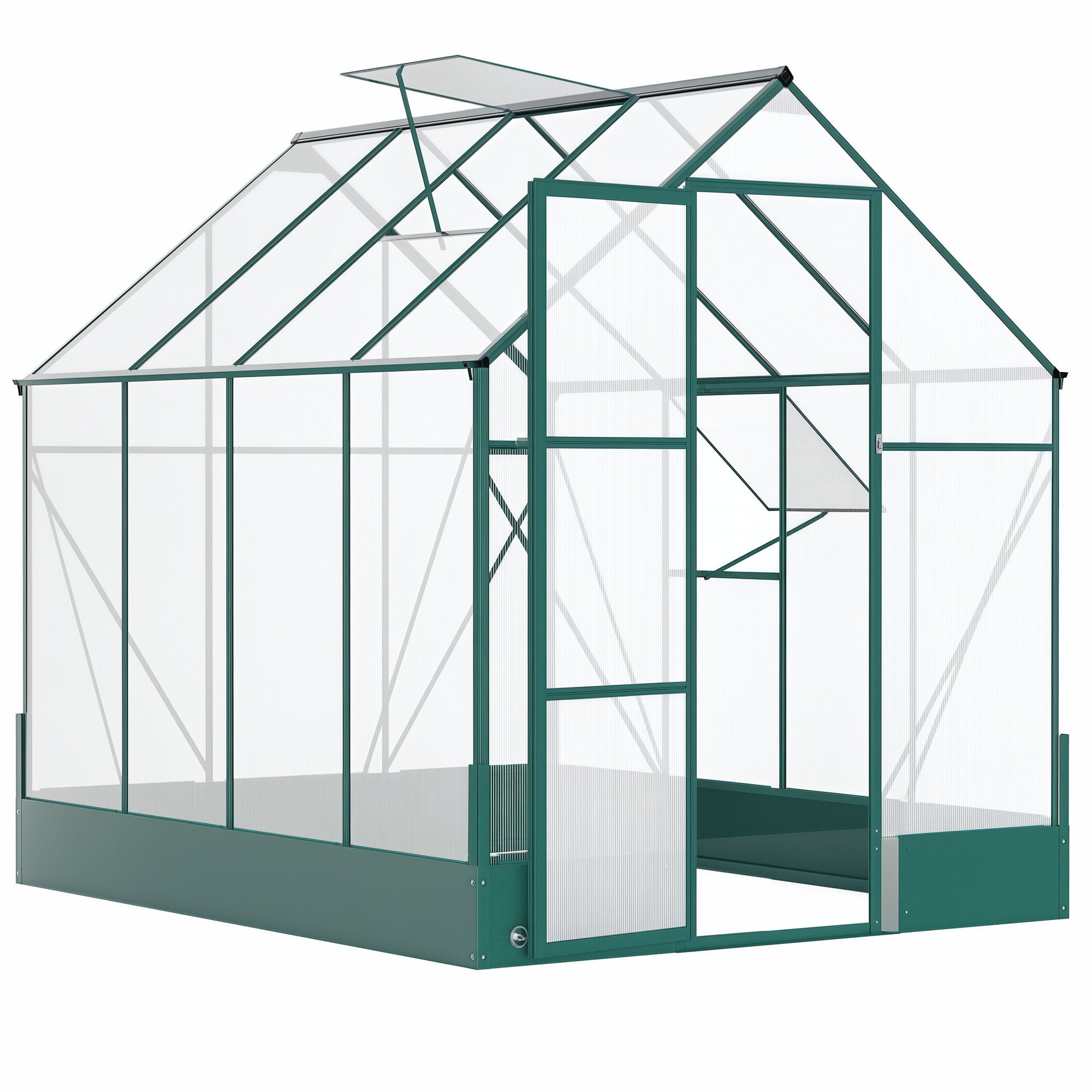 8' x 6' Greenhouse for Outdoors, Polycarbonate Greenhouse with Roof Vent and Rain Gutter, Aluminum Walk-in Green House for Outside for Patio Backyard Garden, Green