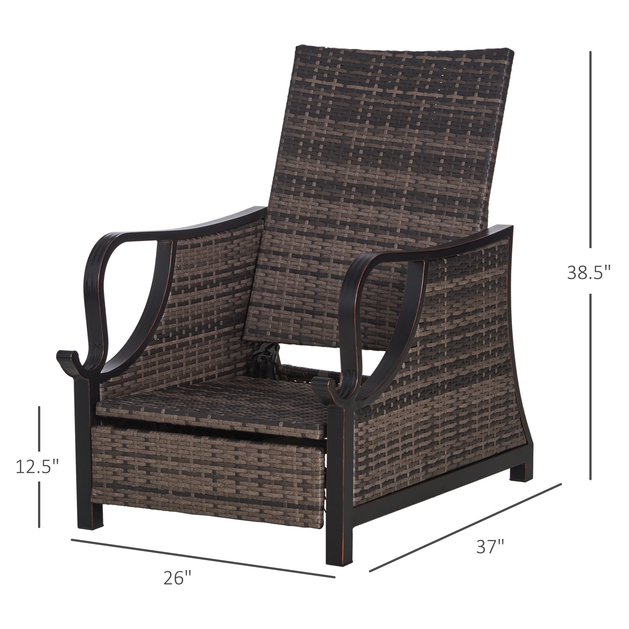 Outdoor Recliner Chair with Cushion, Rust-Resistant Aluminum Frames PE Wicker Patio Lounge Chaise Chair with Adjustable Reclining Backrest and Footrest, Pillow, Dark Blue