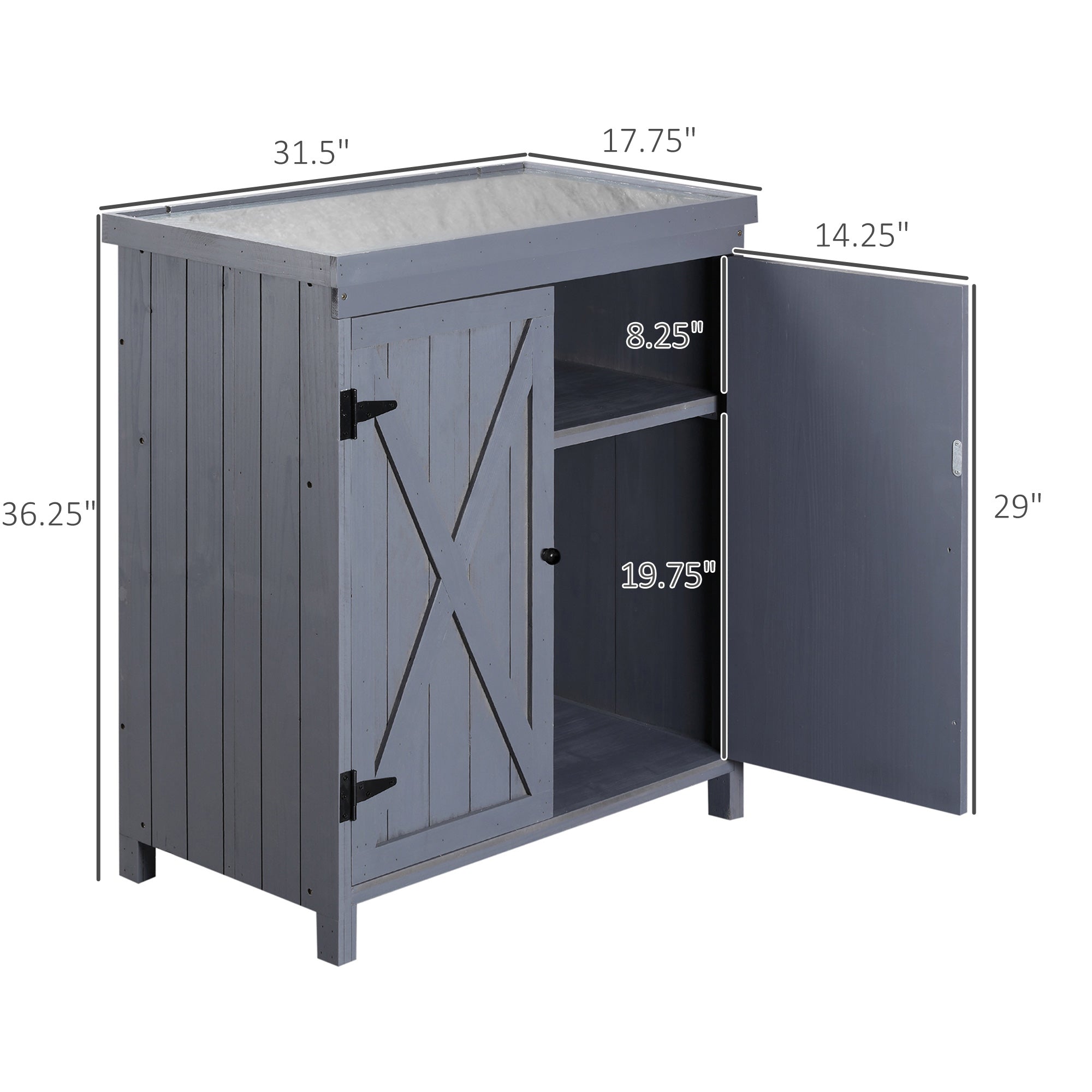 Outdoor Storage Cabinet, Outdoor Tool Shed with Galvanized Top and Two Shelves for Yard Tools or Pool Accessories