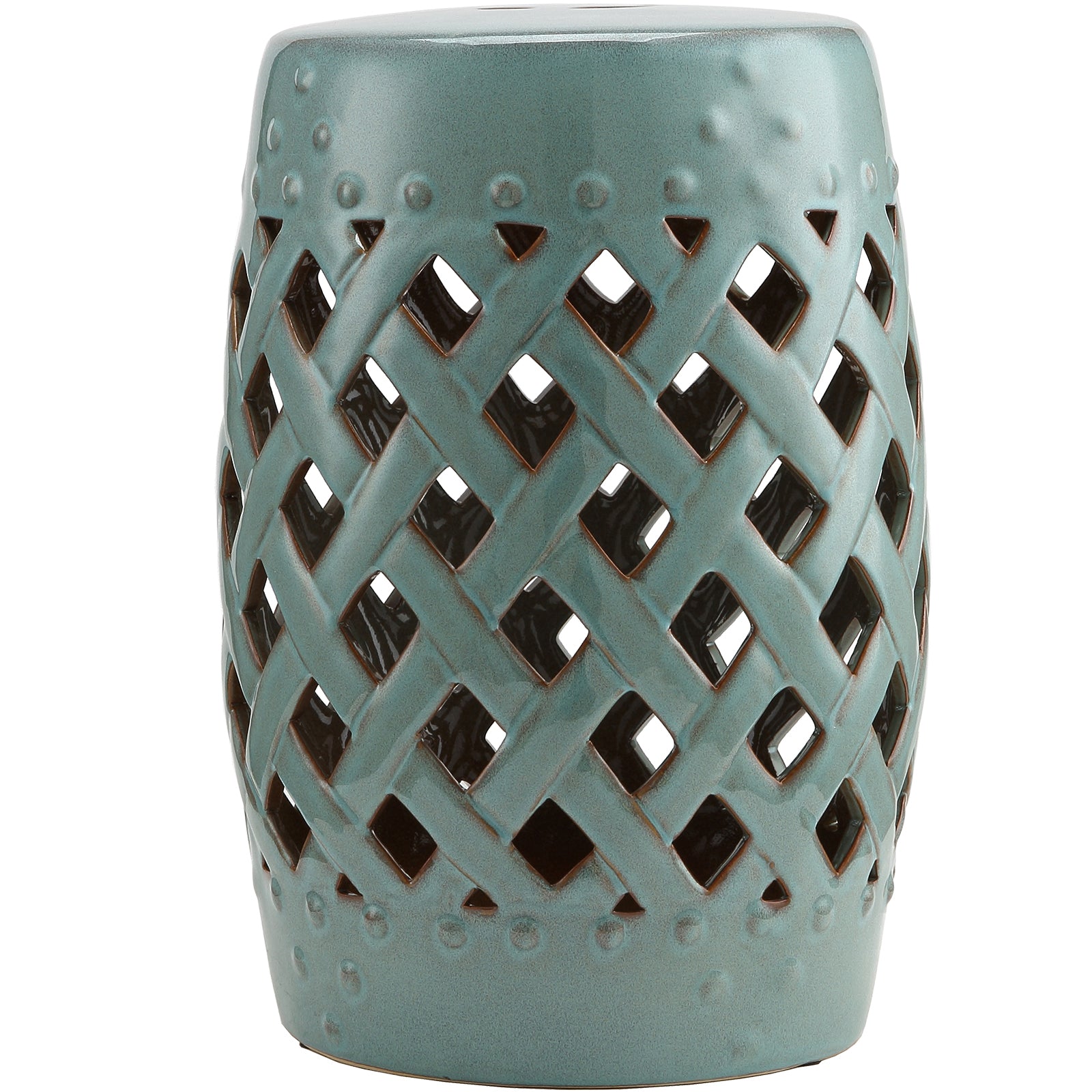 13" x 18" Ceramic Garden Stool with Woven Lattice Design & Glazed Strong Materials Decorative Outdoor Stool