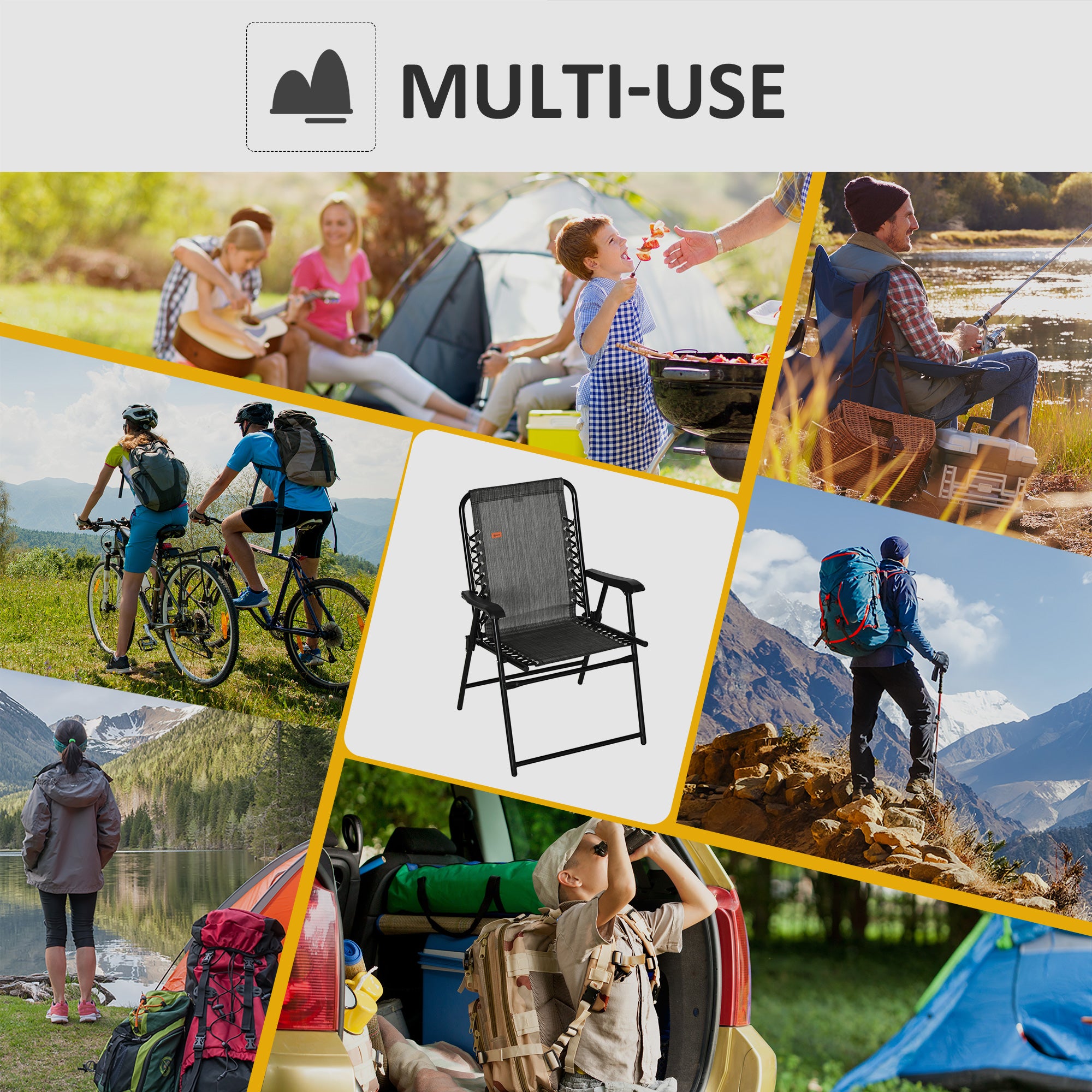 Patio Folding Chair, Sling Suspension Chair for Deck, Camping, Sports Events, Patio, Beach & Pool, Space Saving