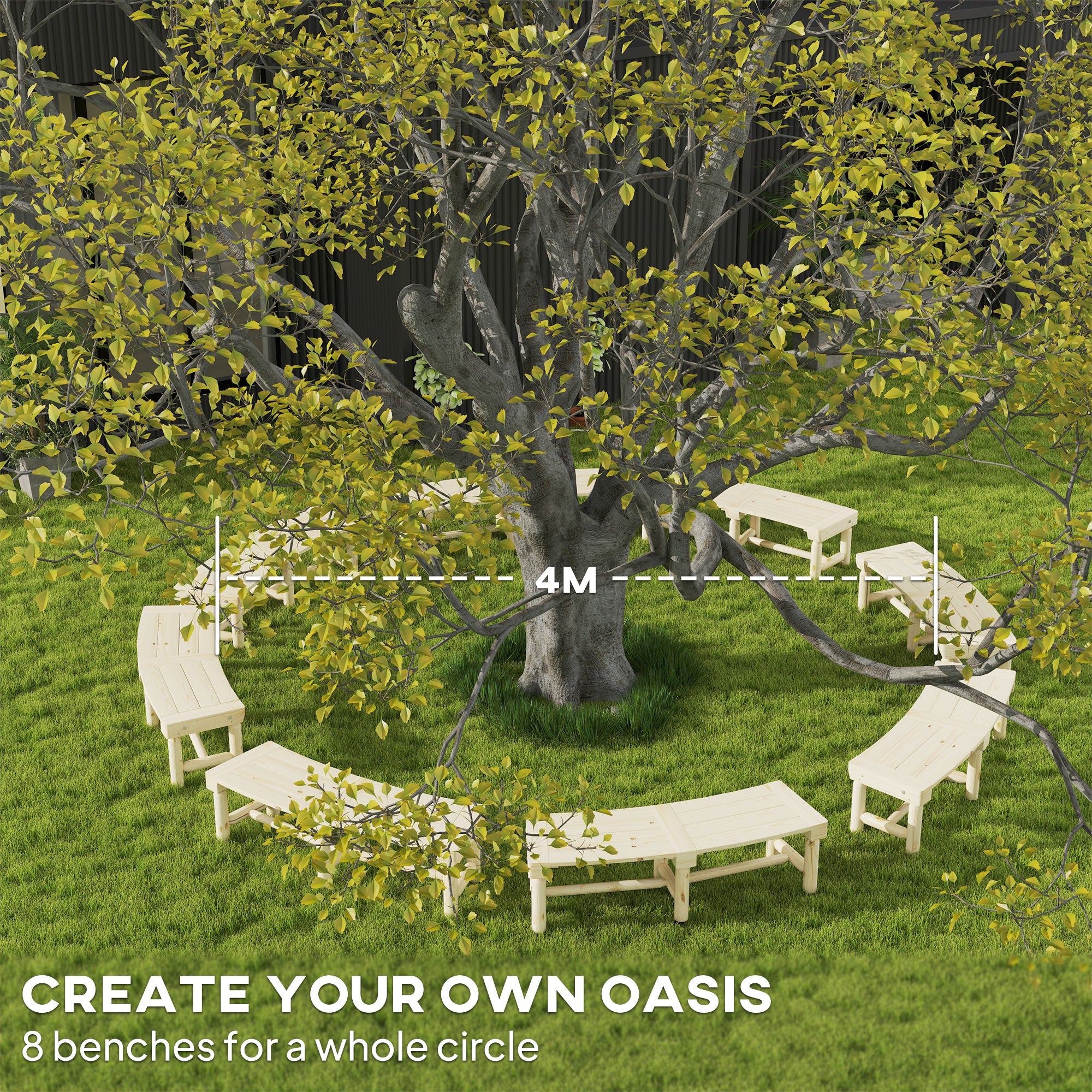 Wooden Garden Bench, Semicircular Round Outdoor Tree Bench, Wrap Around Park Bench for Yard, Patio, Deck, Lawn