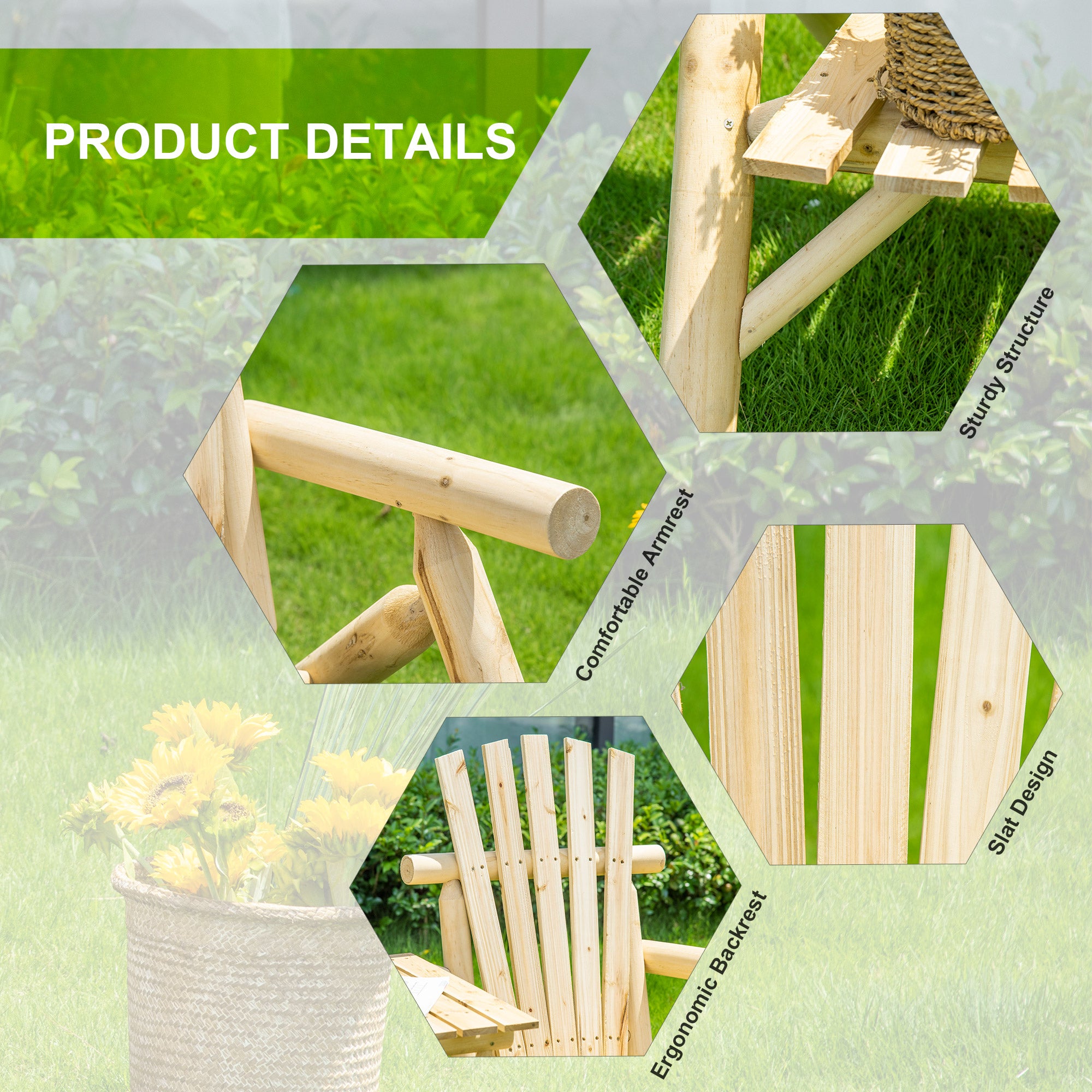 2-Seat Wooden Adirondack Chair, Patio Bench with Table, Outdoor Loveseat Fire Pit Chair for Porch, Backyard, Deck