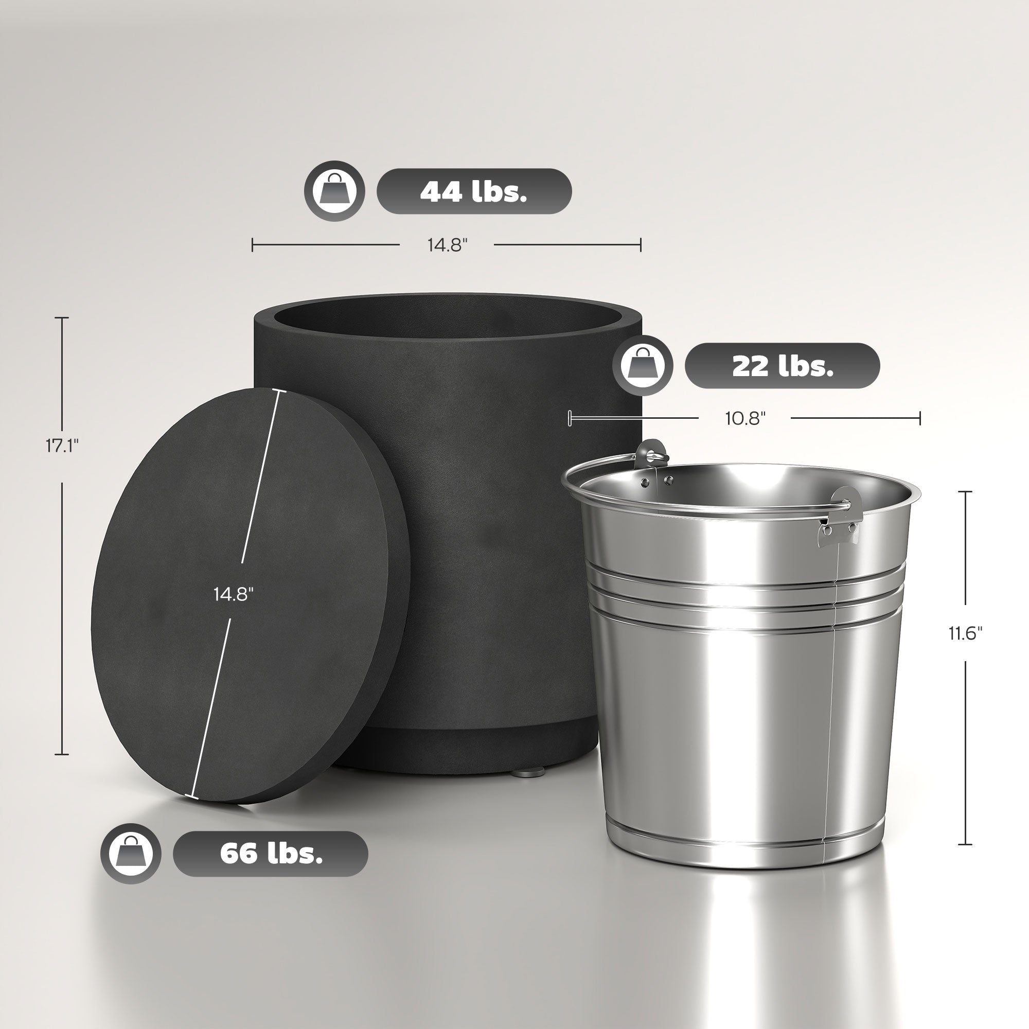 2.6 Gal Outdoor Side Table, 3-In-1 Concrete Cooler Bar Table with Storage, Removable Ice Bucket and Lid