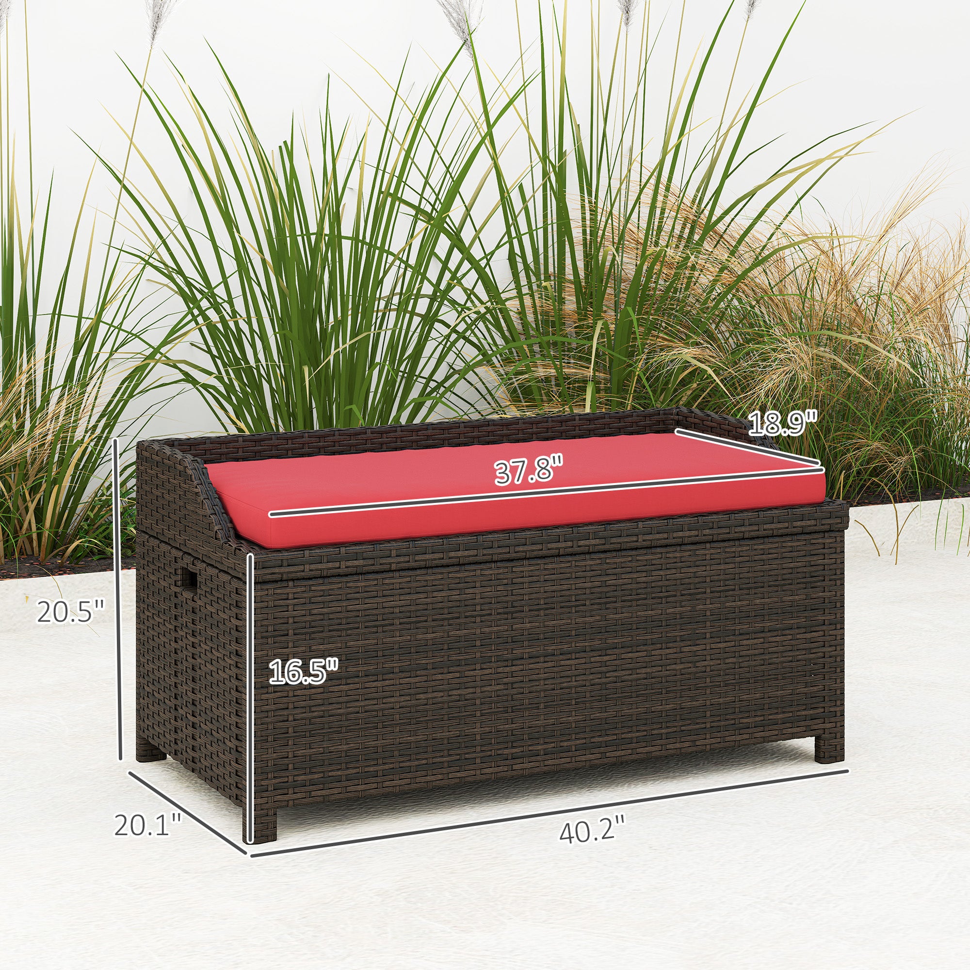 Outdoor Wicker Storage Bench with Storage & Cushion