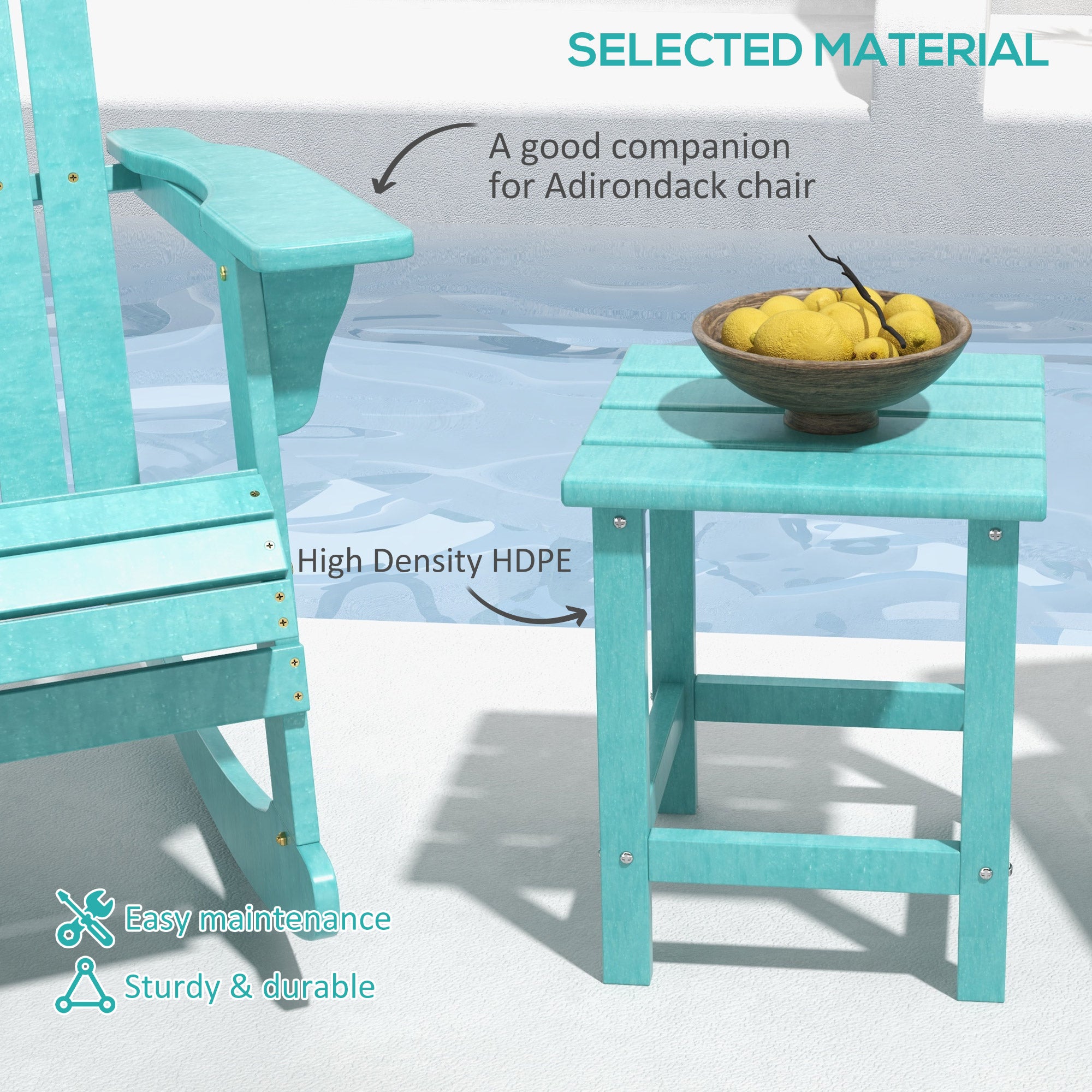 Adirondack Side Table, Square Patio End Table, Weather Resistant 15" Outdoor HDPE Table for Porch, Pool, Balcony